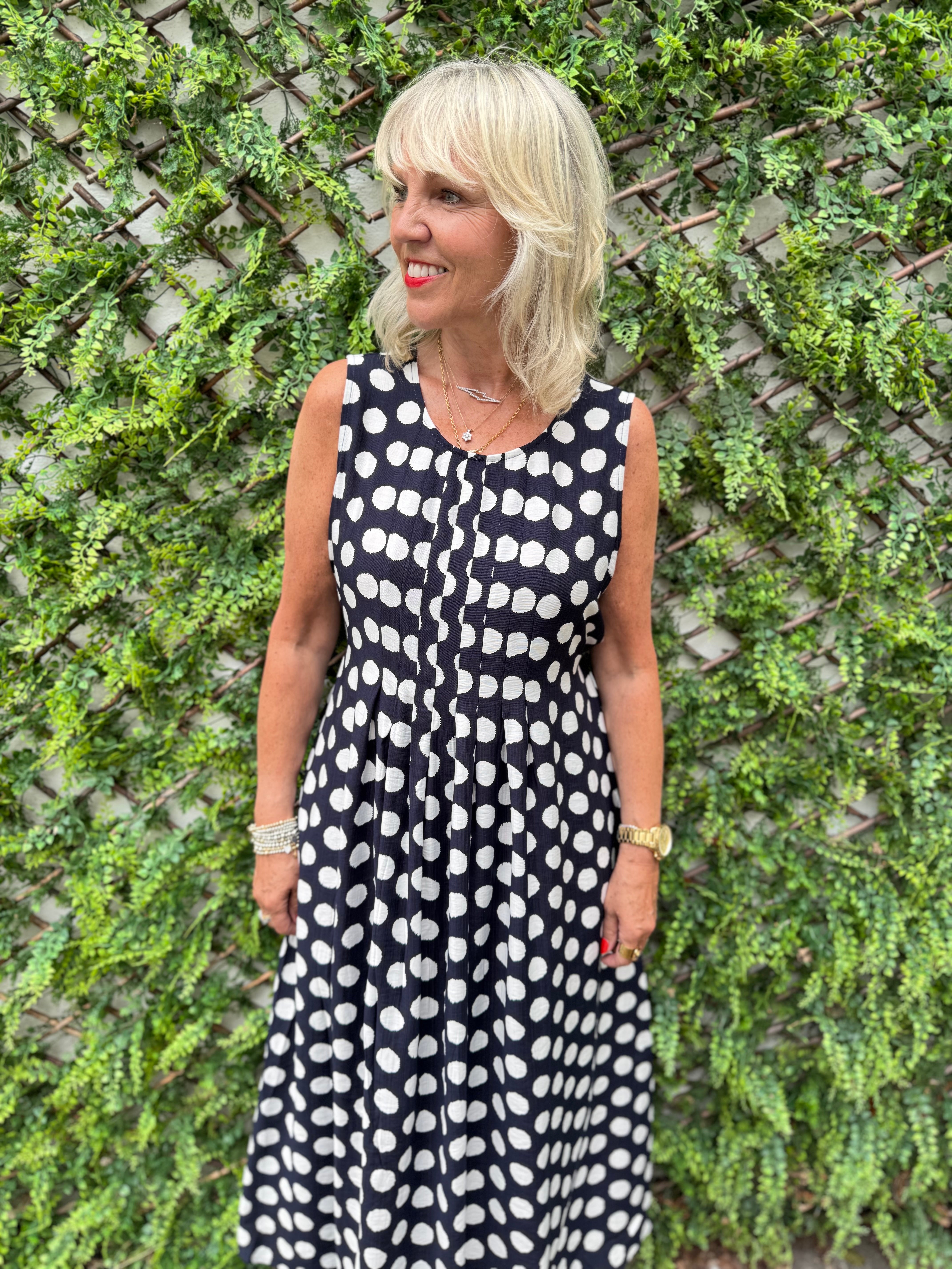 Polkadot Dress in Navy & White