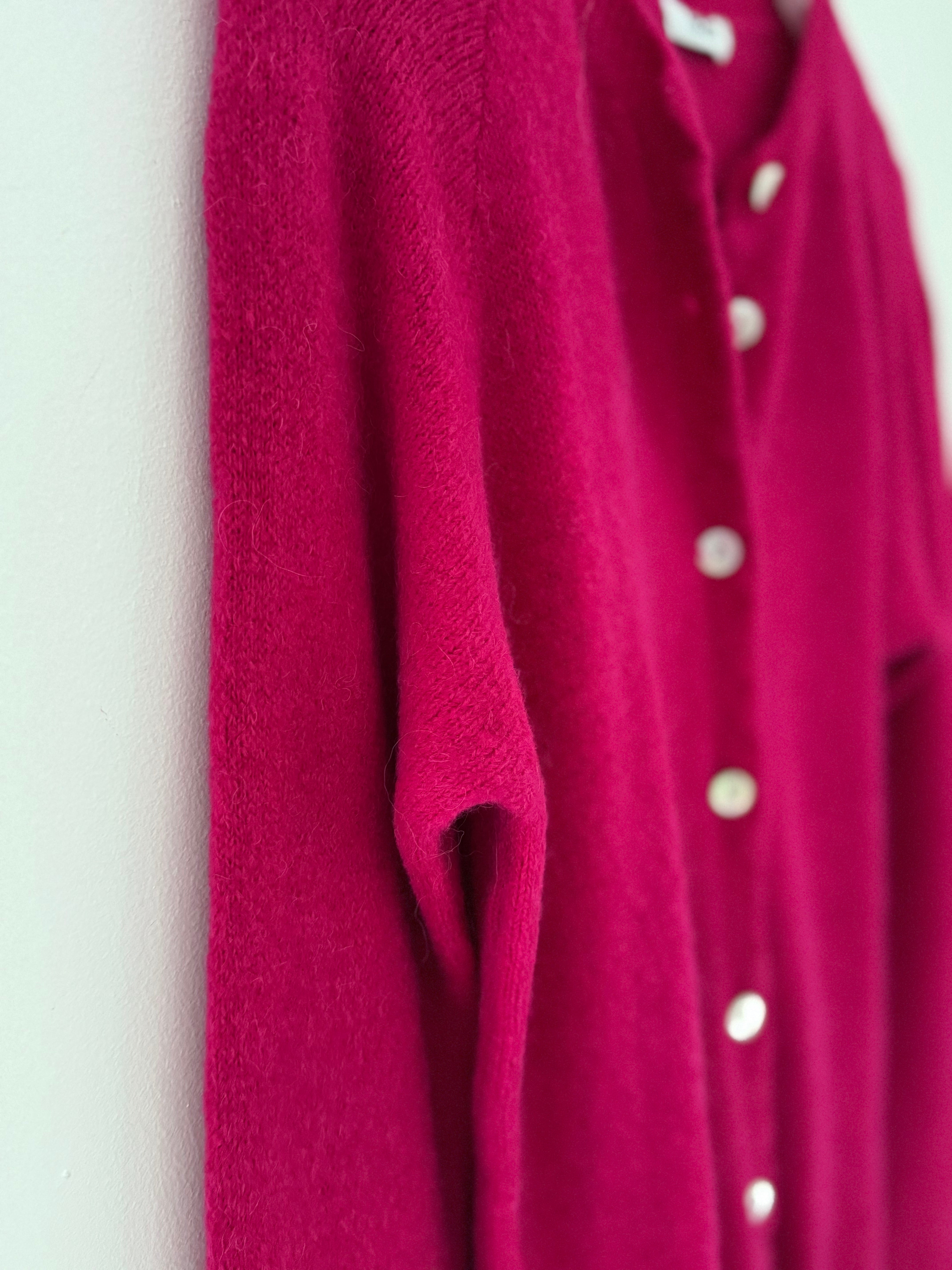 Alpaca Cardi with Frill Hems in Raspberry