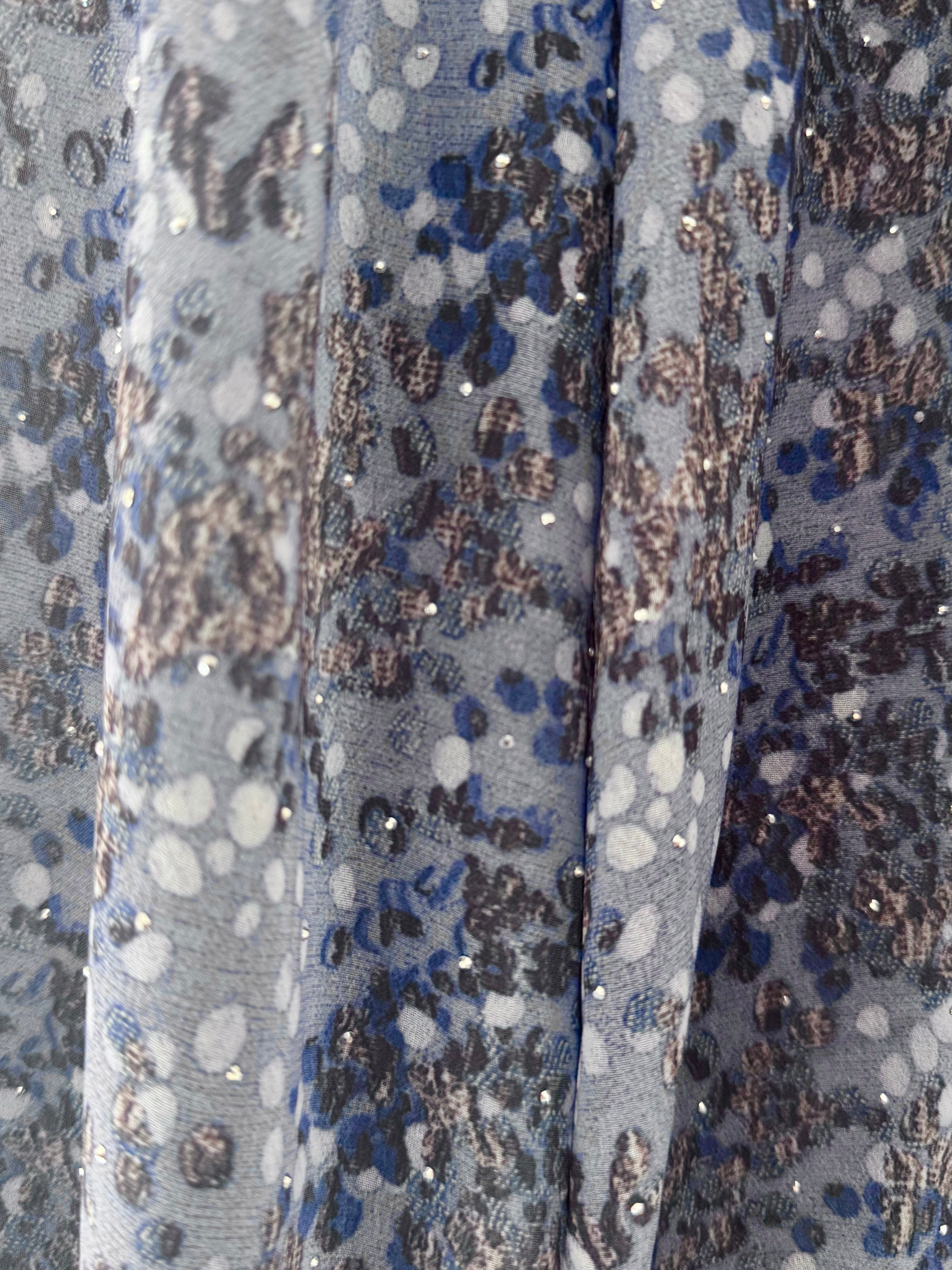 Embellished Blouse in Blue & Grey