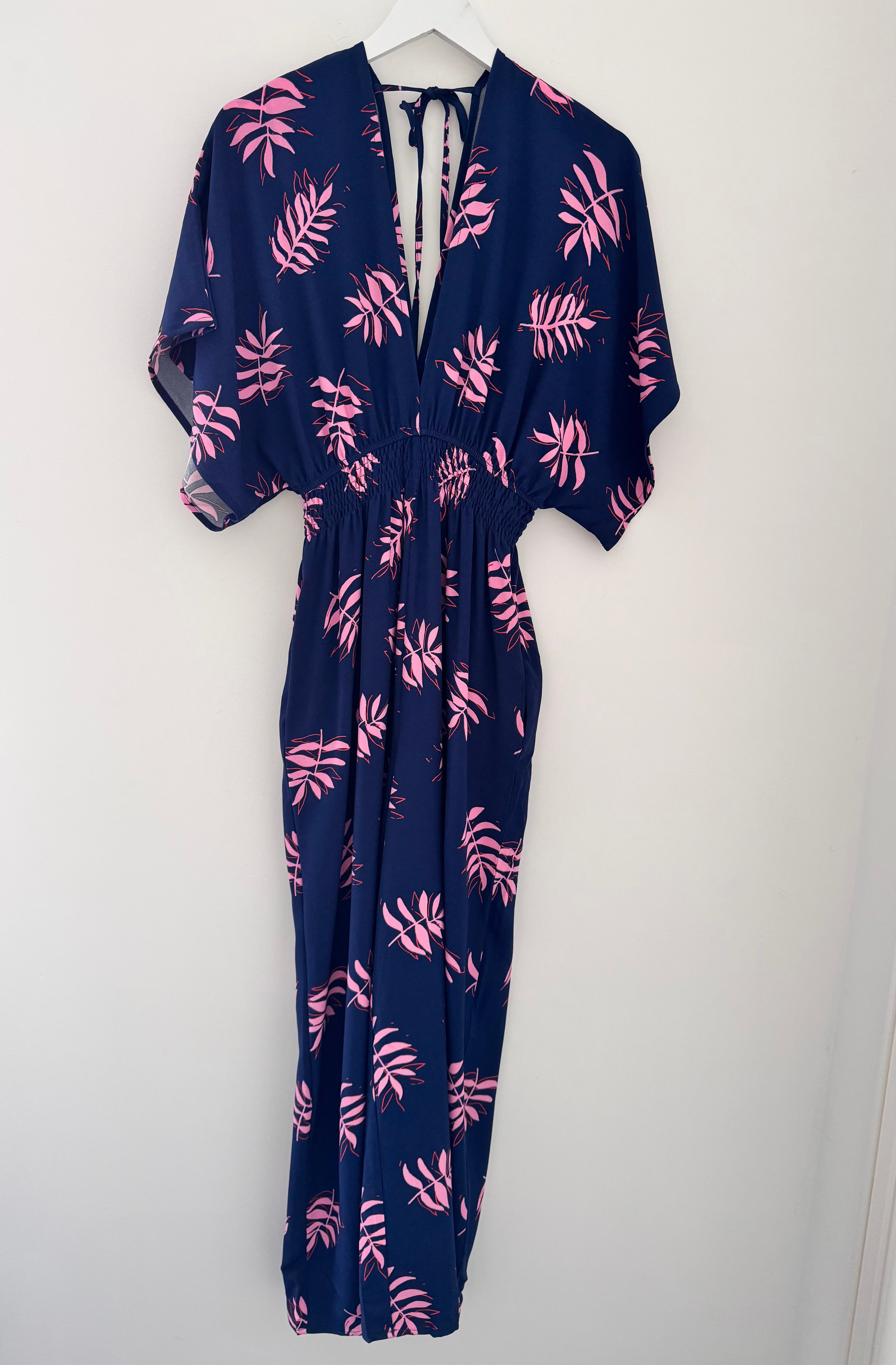 Wide Leg Jumpsuit in Navy & Pink