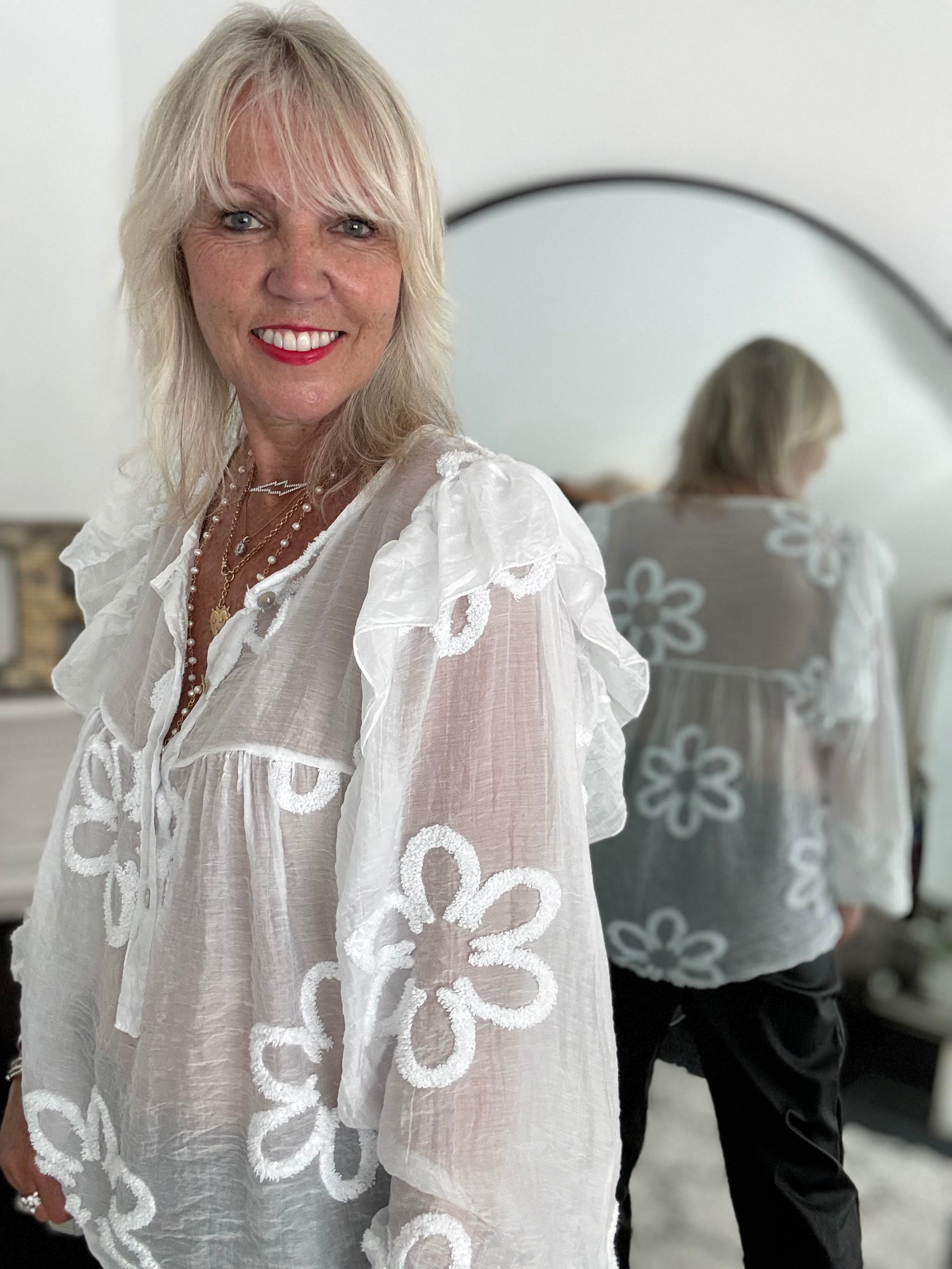 Textured Floral Design Shirt in White