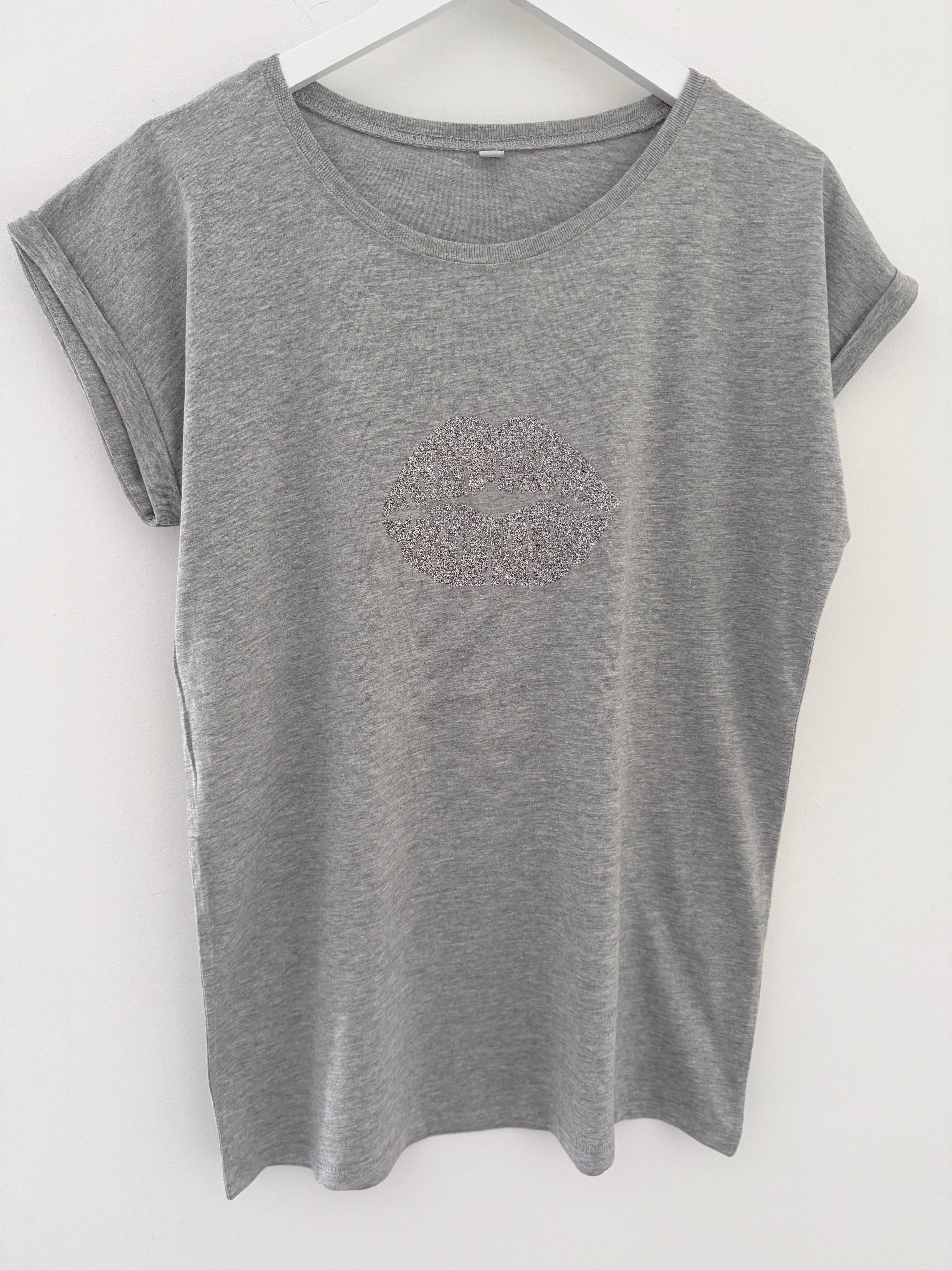 Lips Tee in Marl Grey & Silver