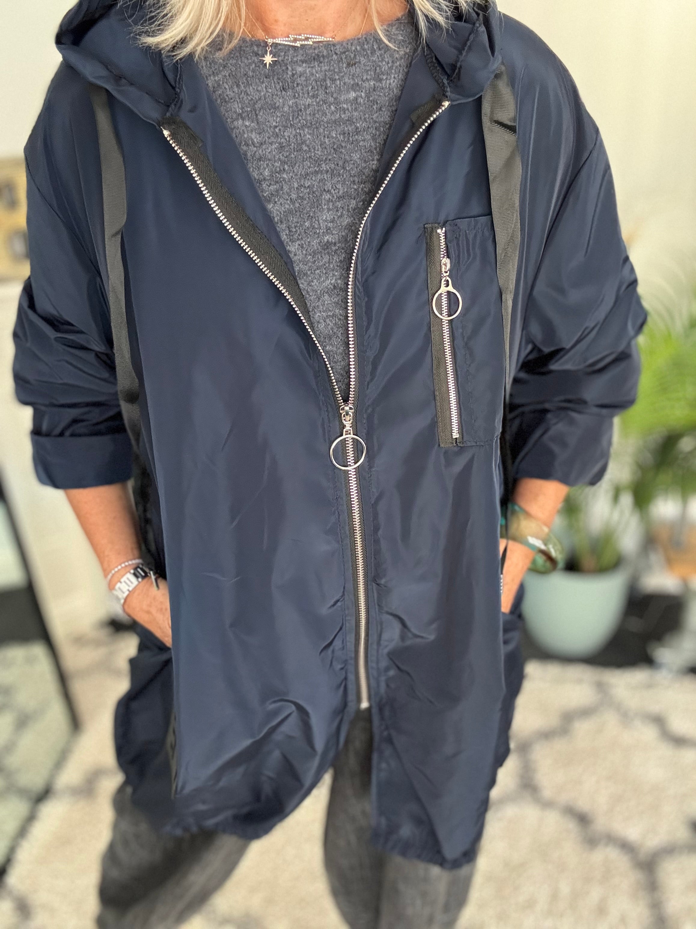 Hooded Zipped Parka in Navy