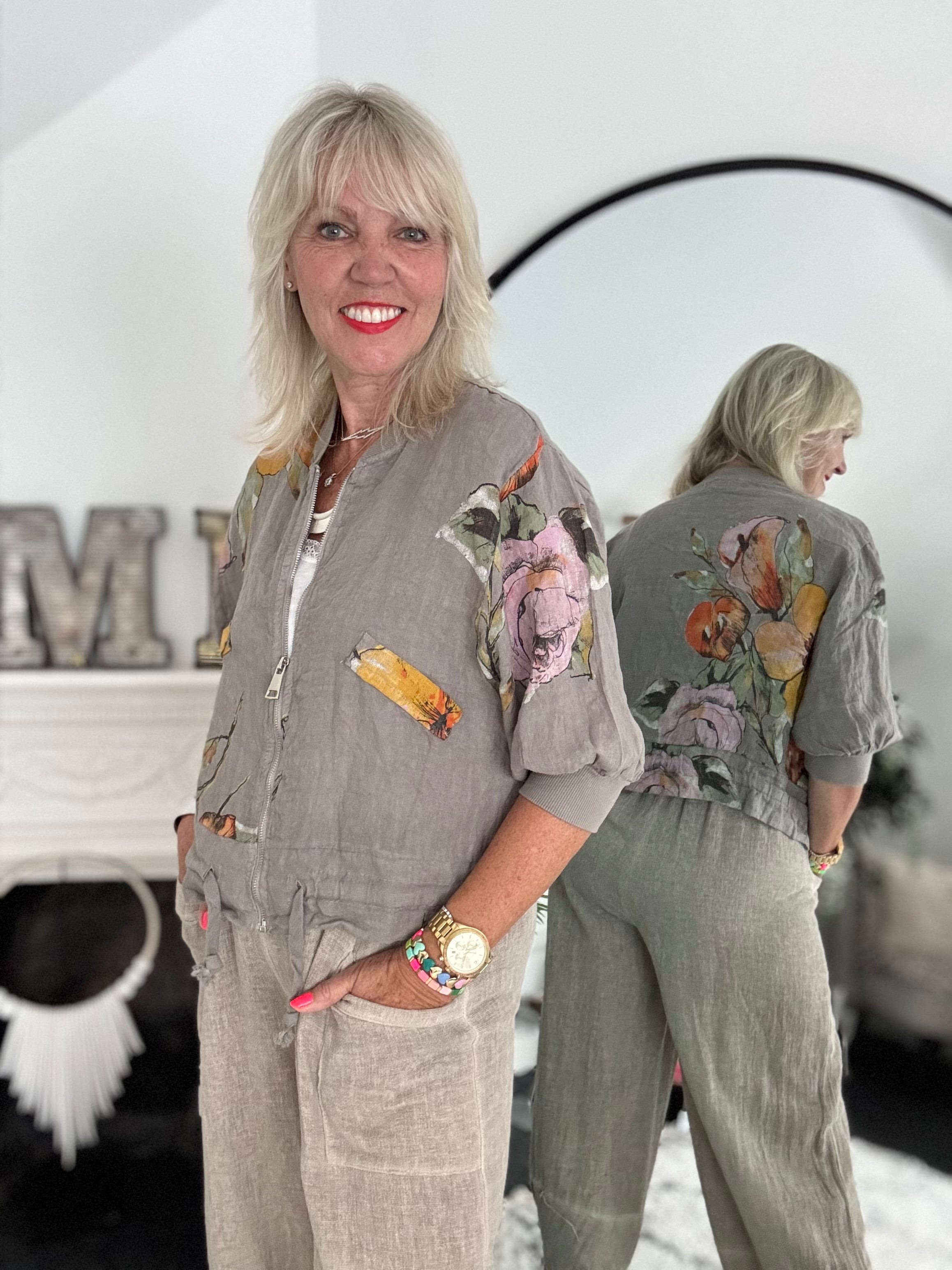 Linen Bomber Jacket in Dark Mocha