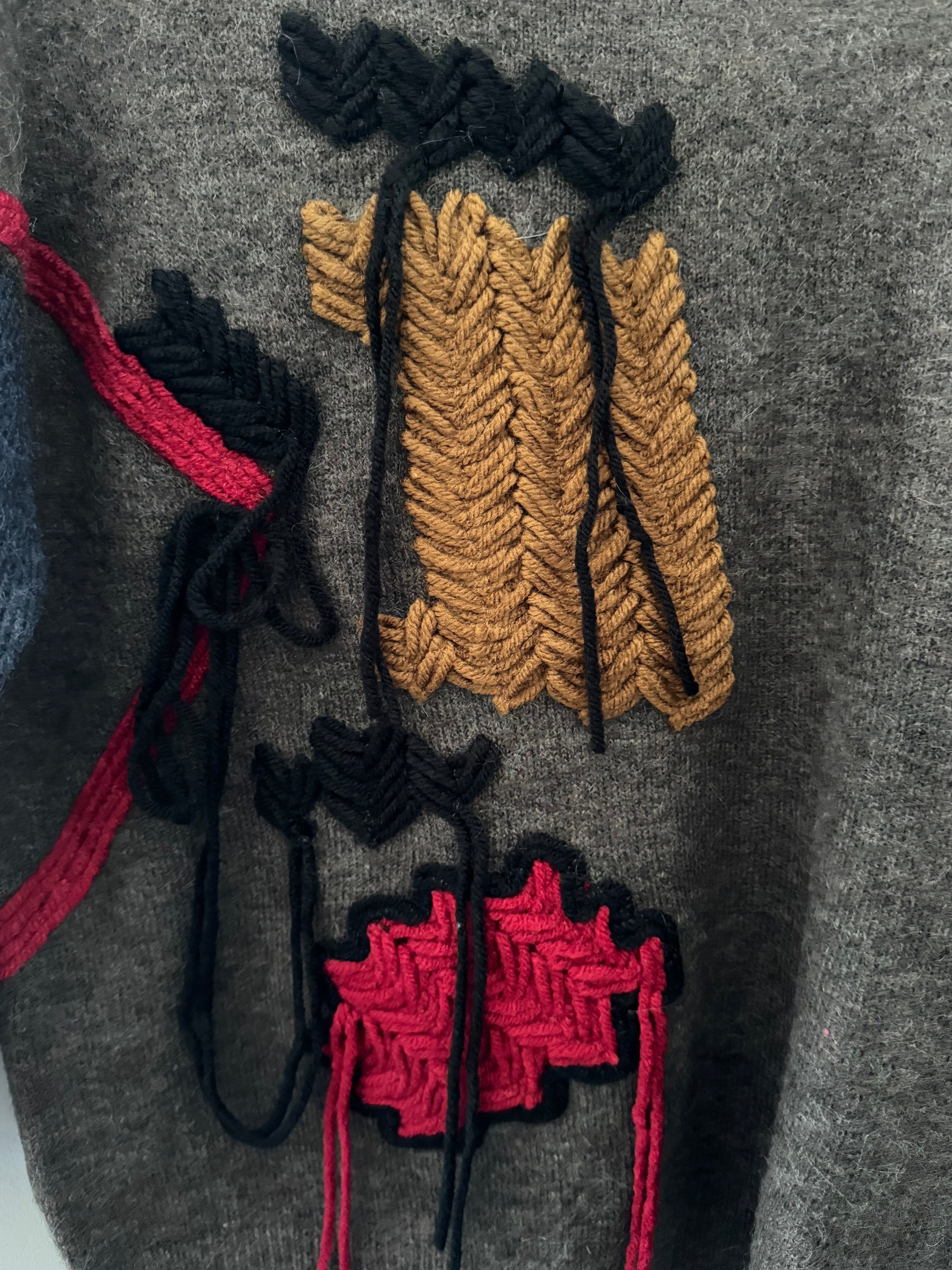 Fringe Cable Knit Jumper in Cocoa & Blue