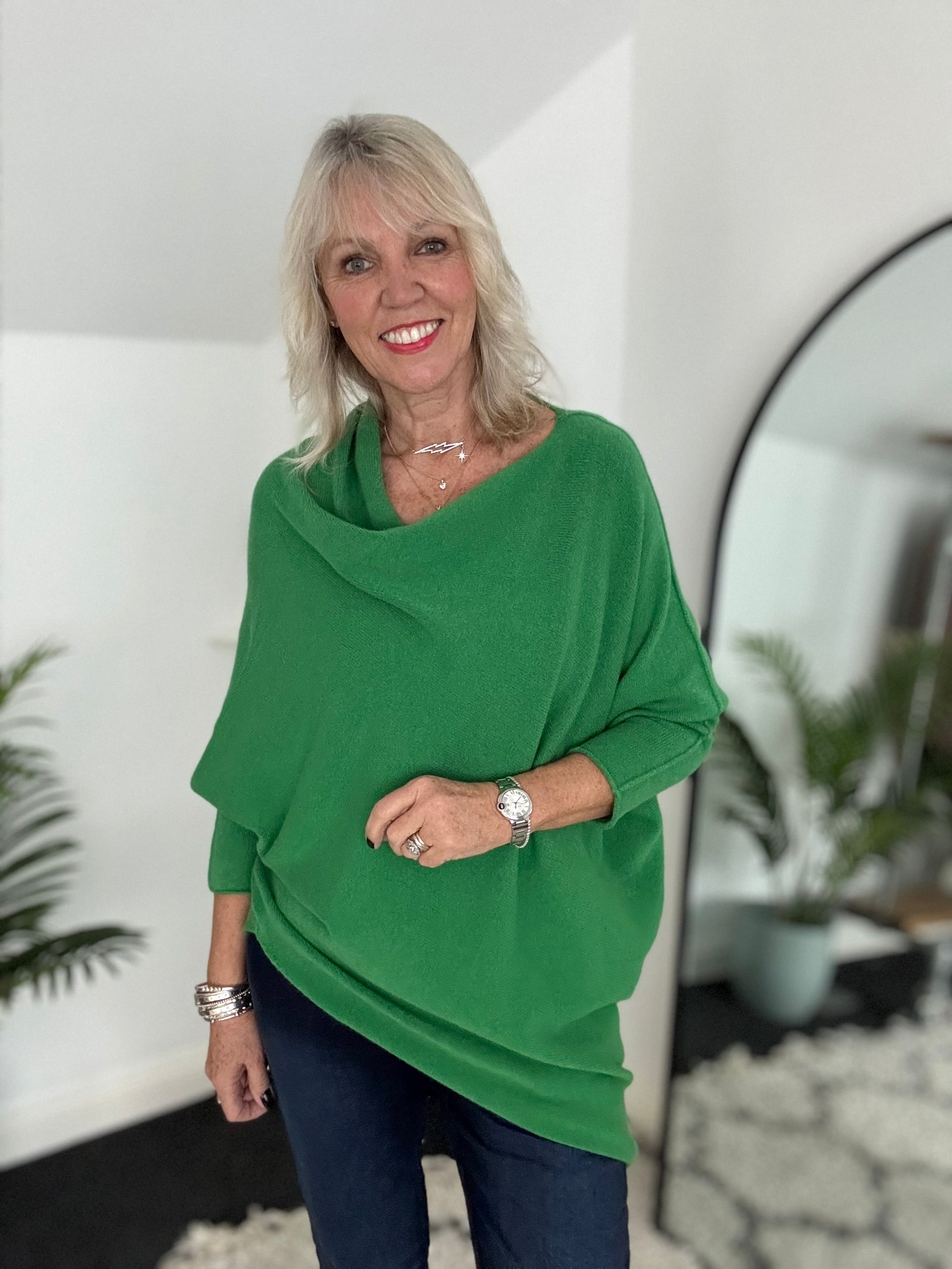 Cowl Neck Asymmetric Jumper in Emerald