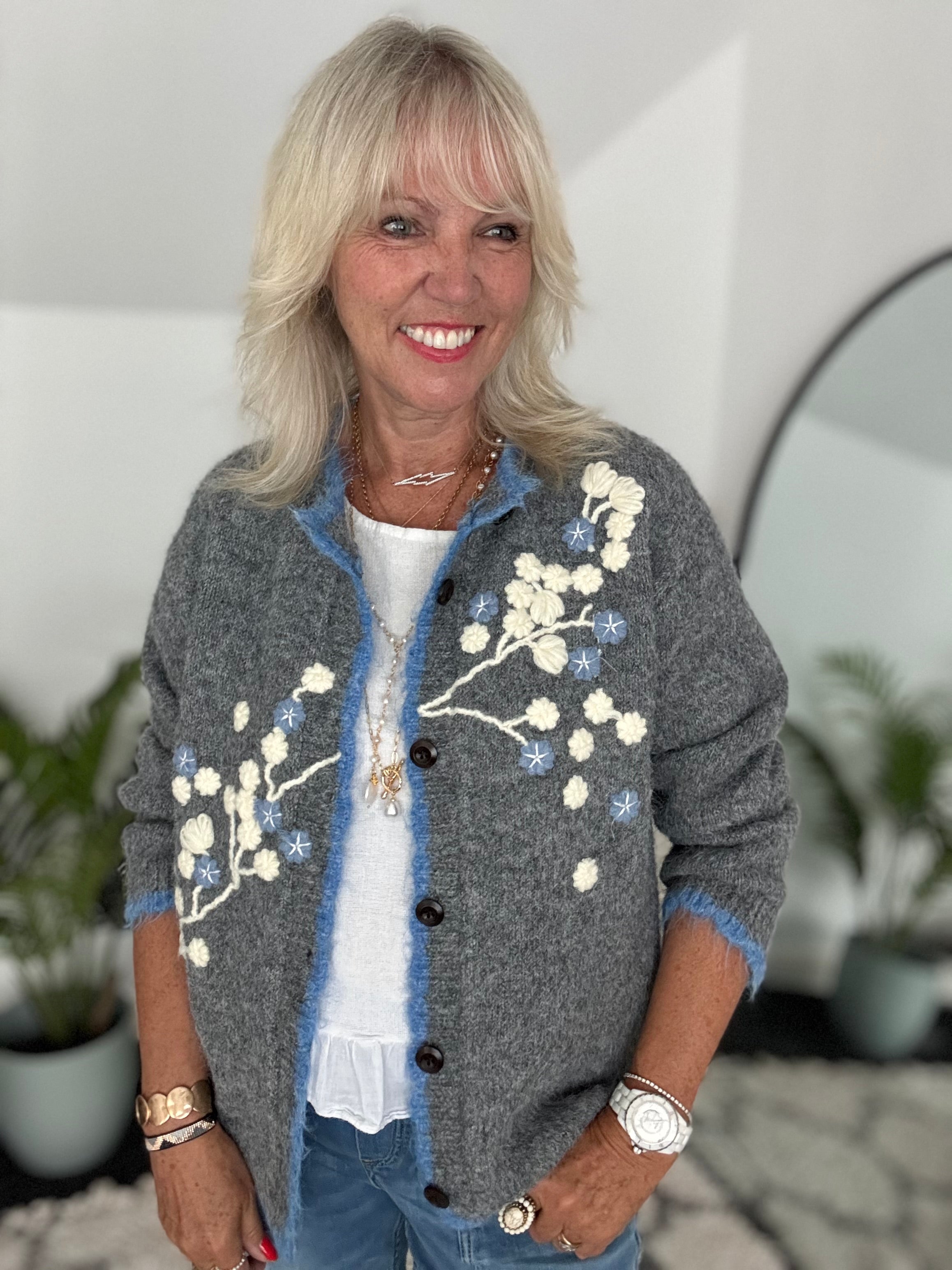 Soft Cardi with Embroidered Flowers