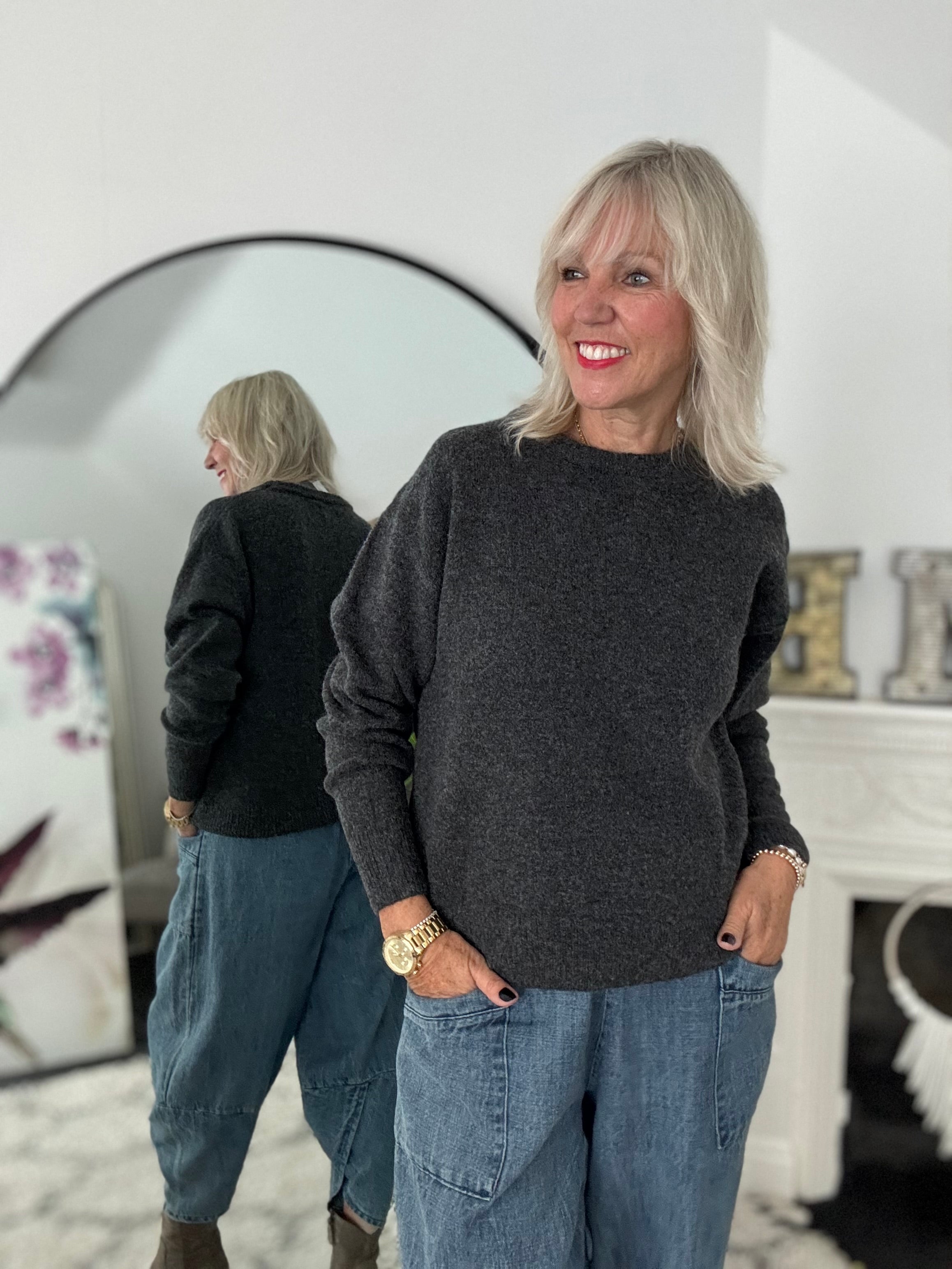 Soft & Cosy Round Neck Jumper in Charcoal Grey