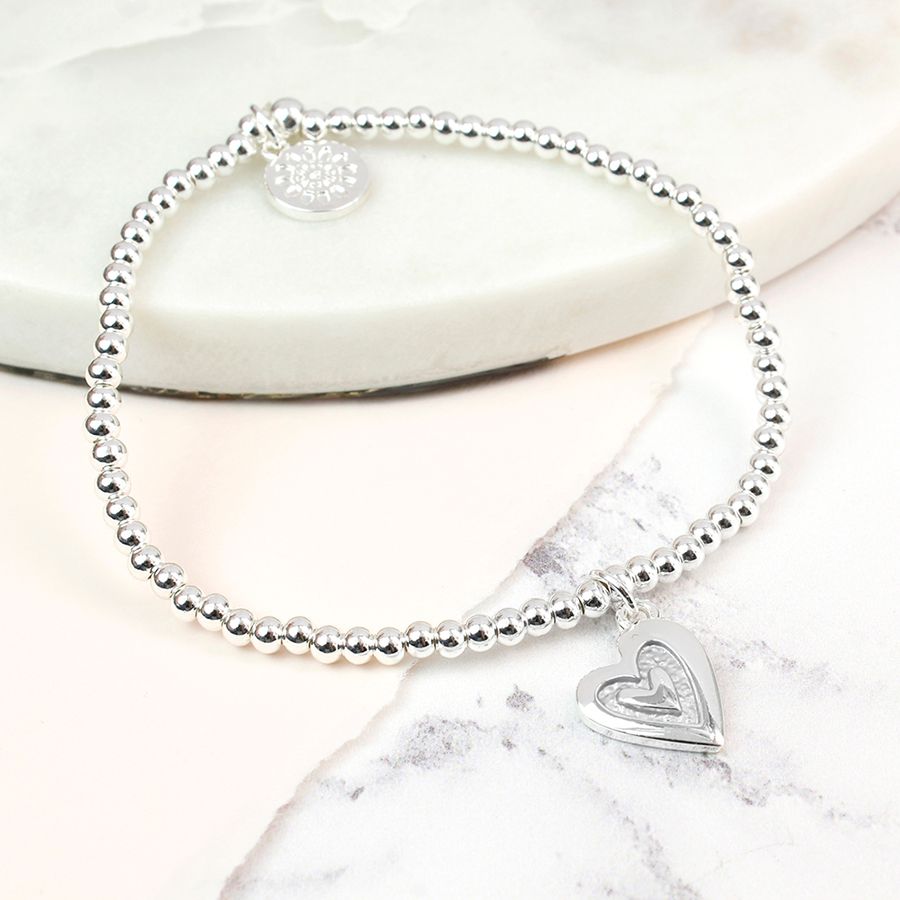 Silver Bracelet with Grey Enamel Heart