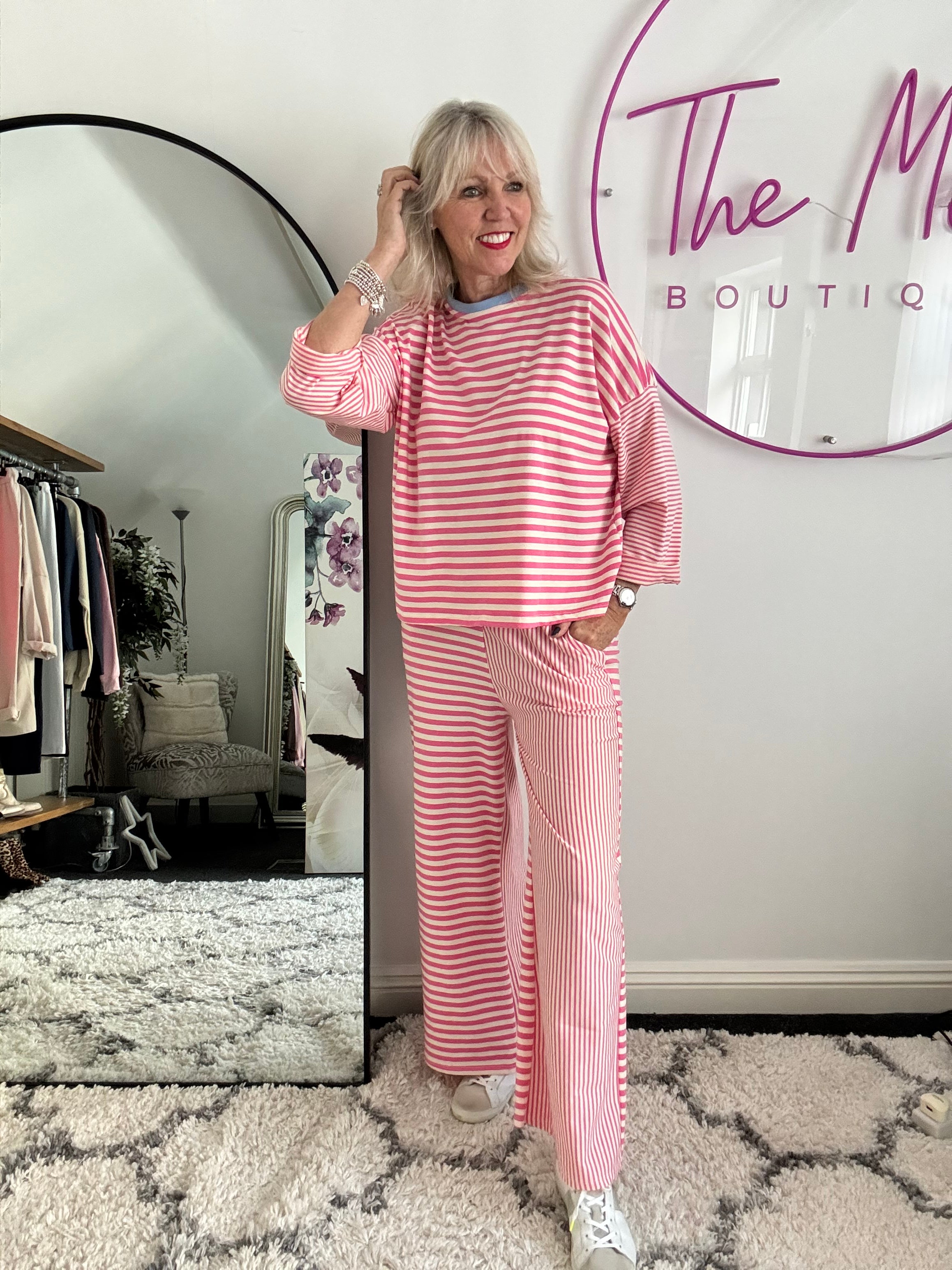 Stripe Lounge Pants in Pink & White