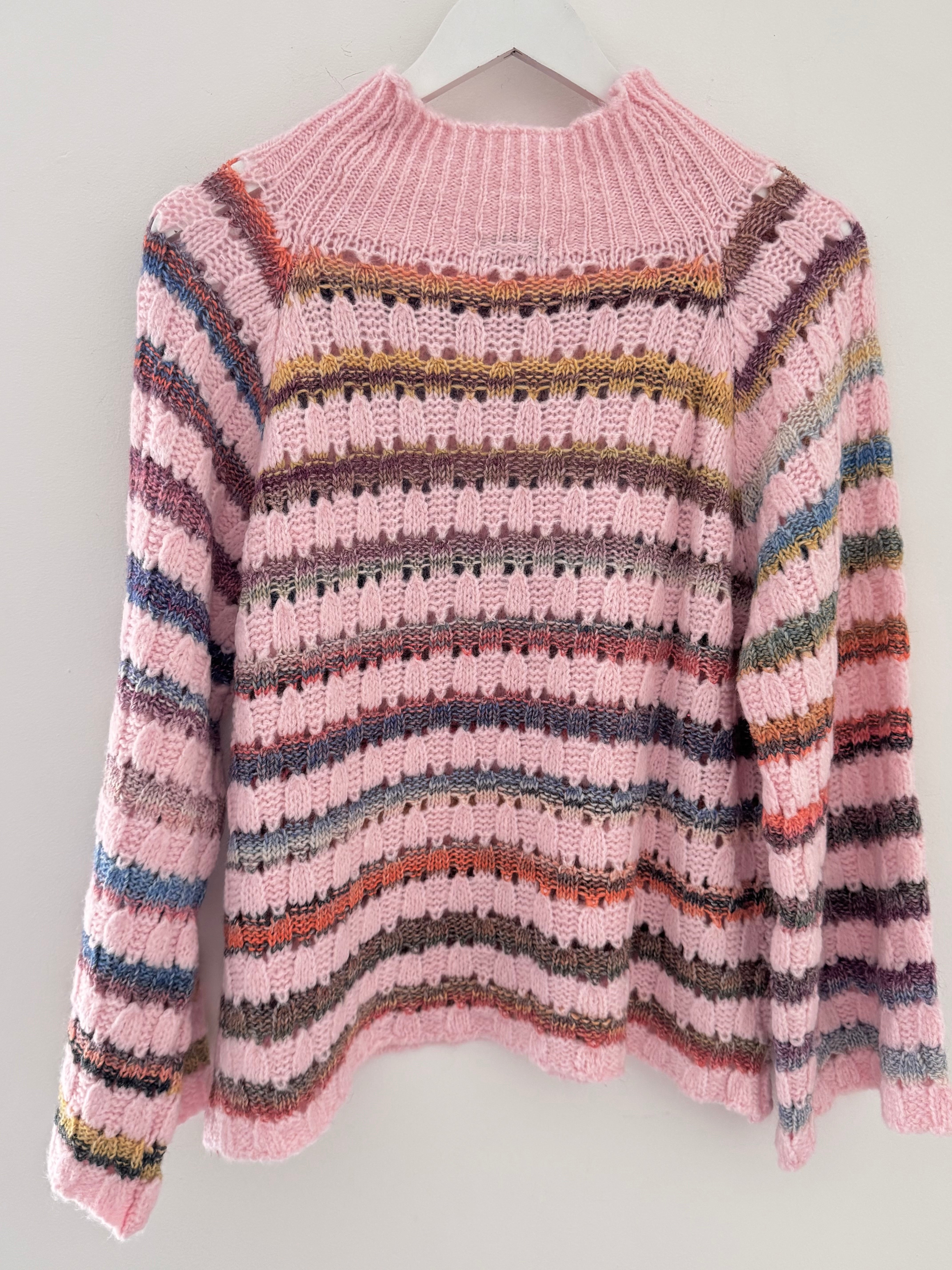 Funnel Neck Stripe Jumper in Soft Pink