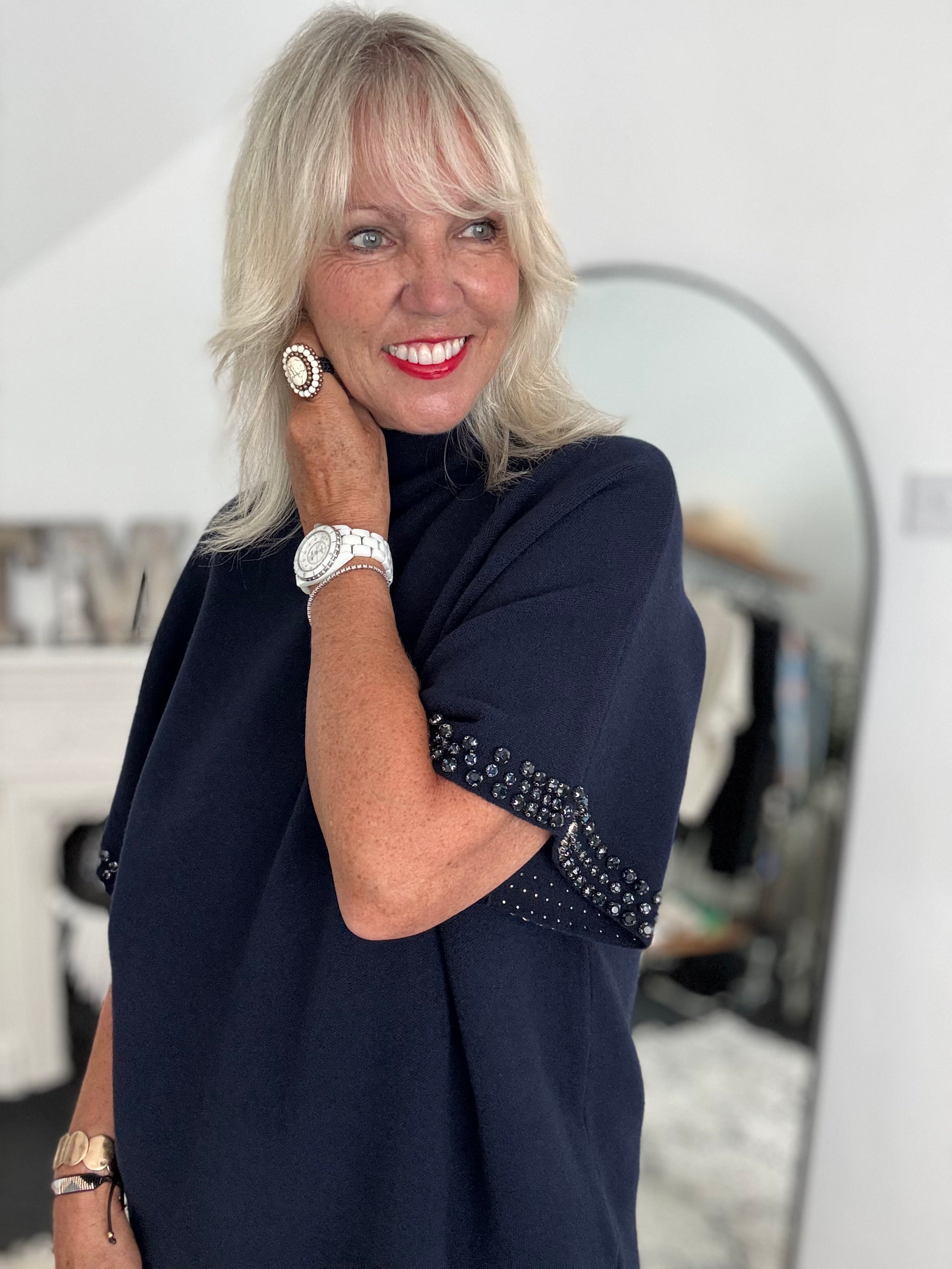 Jewel Sleeve Knit in Navy