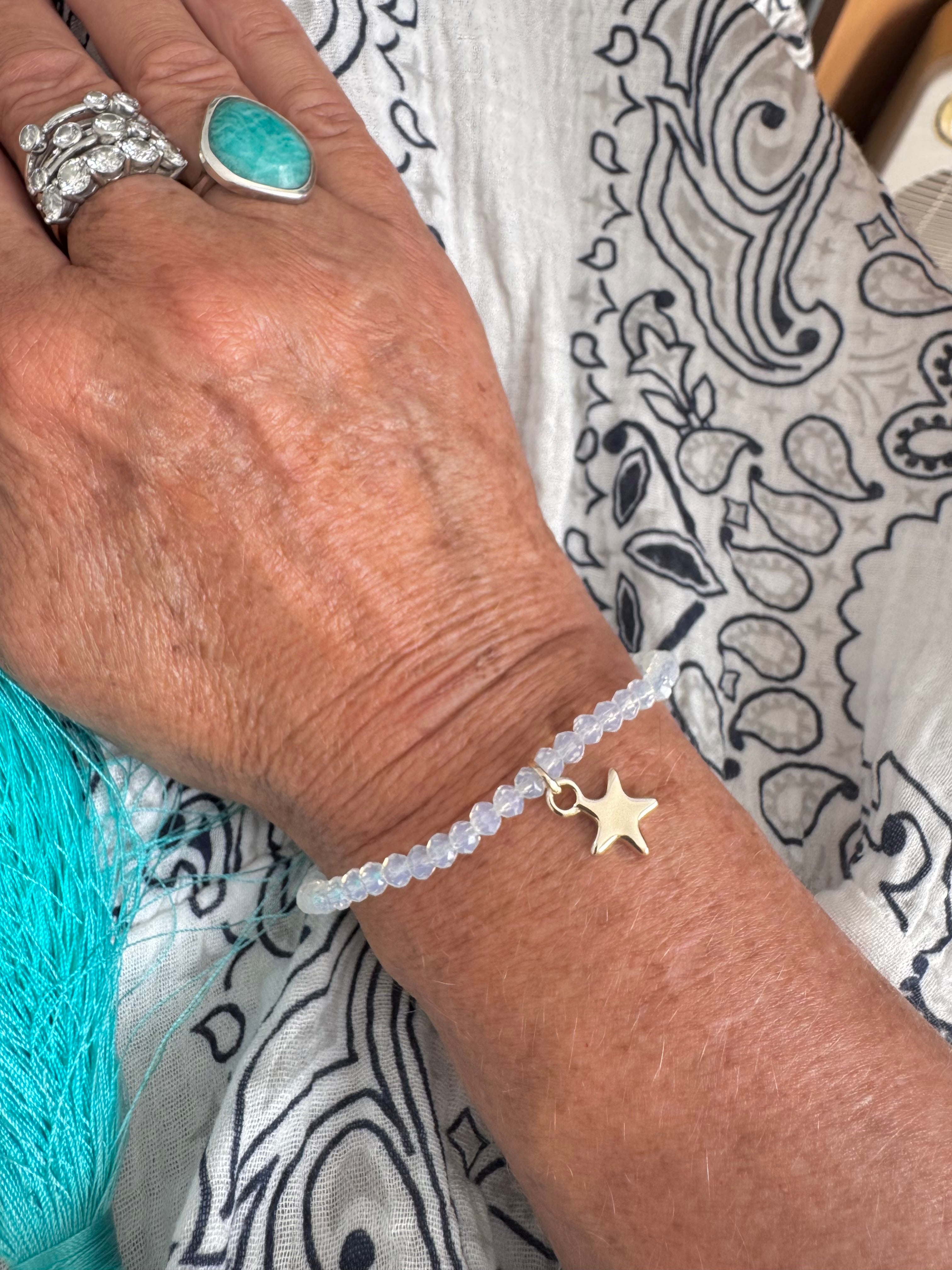 Moonstone Bead Bracelet with Gold Star
