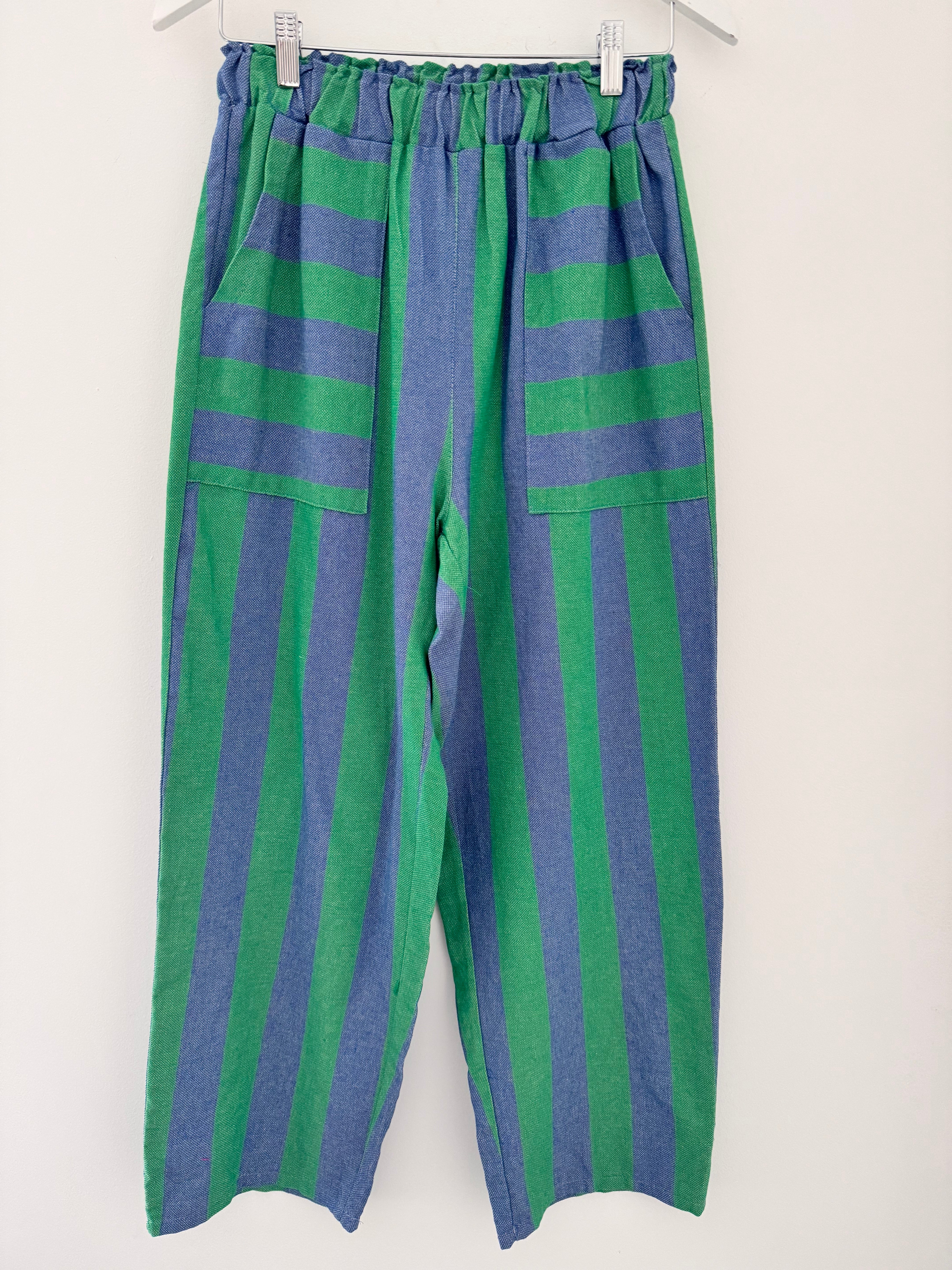 Stripe Trousers with Deep Pockets in Blue & Green