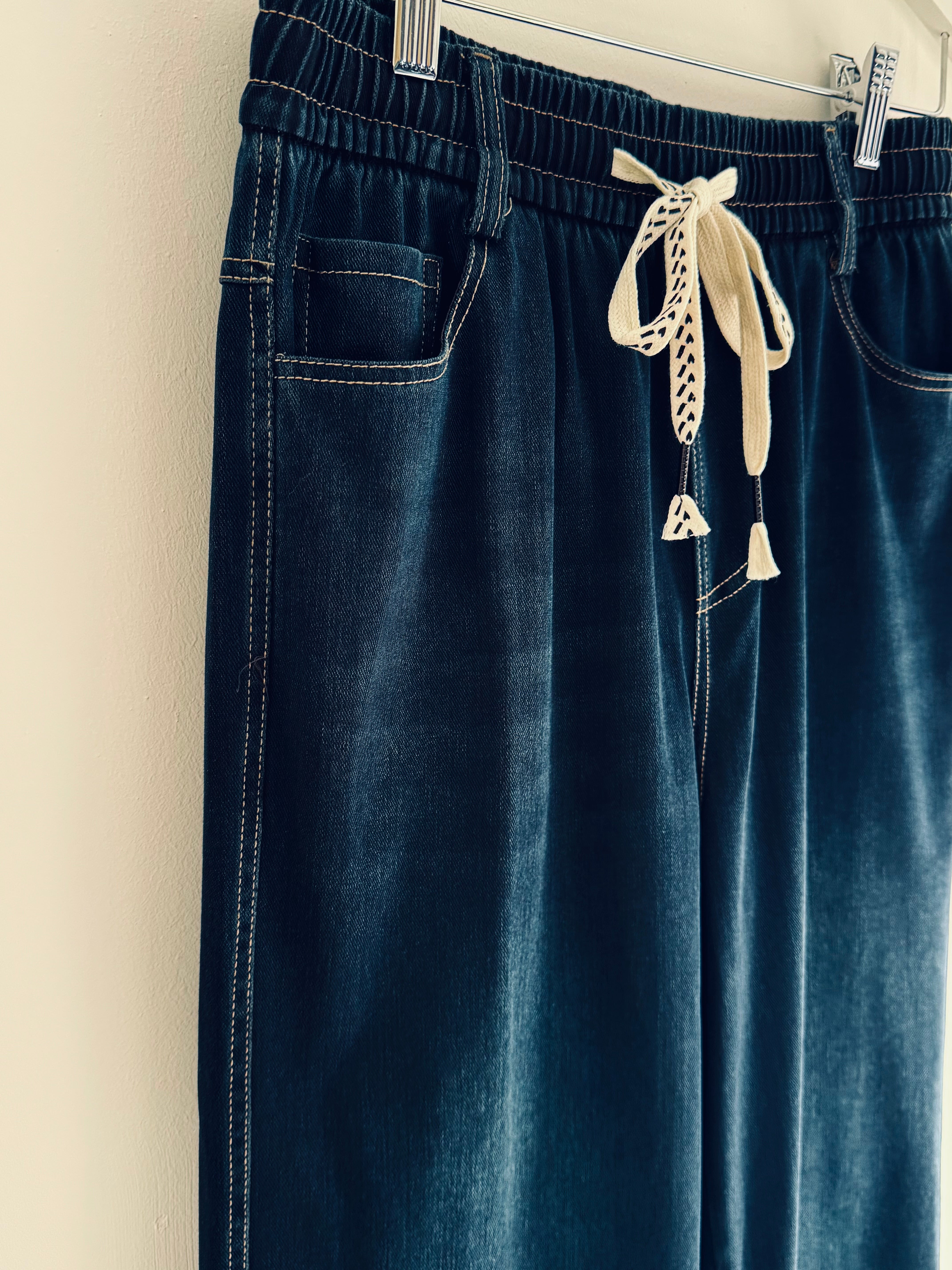 Stretch Wide Leg Joggers in Dark Denim