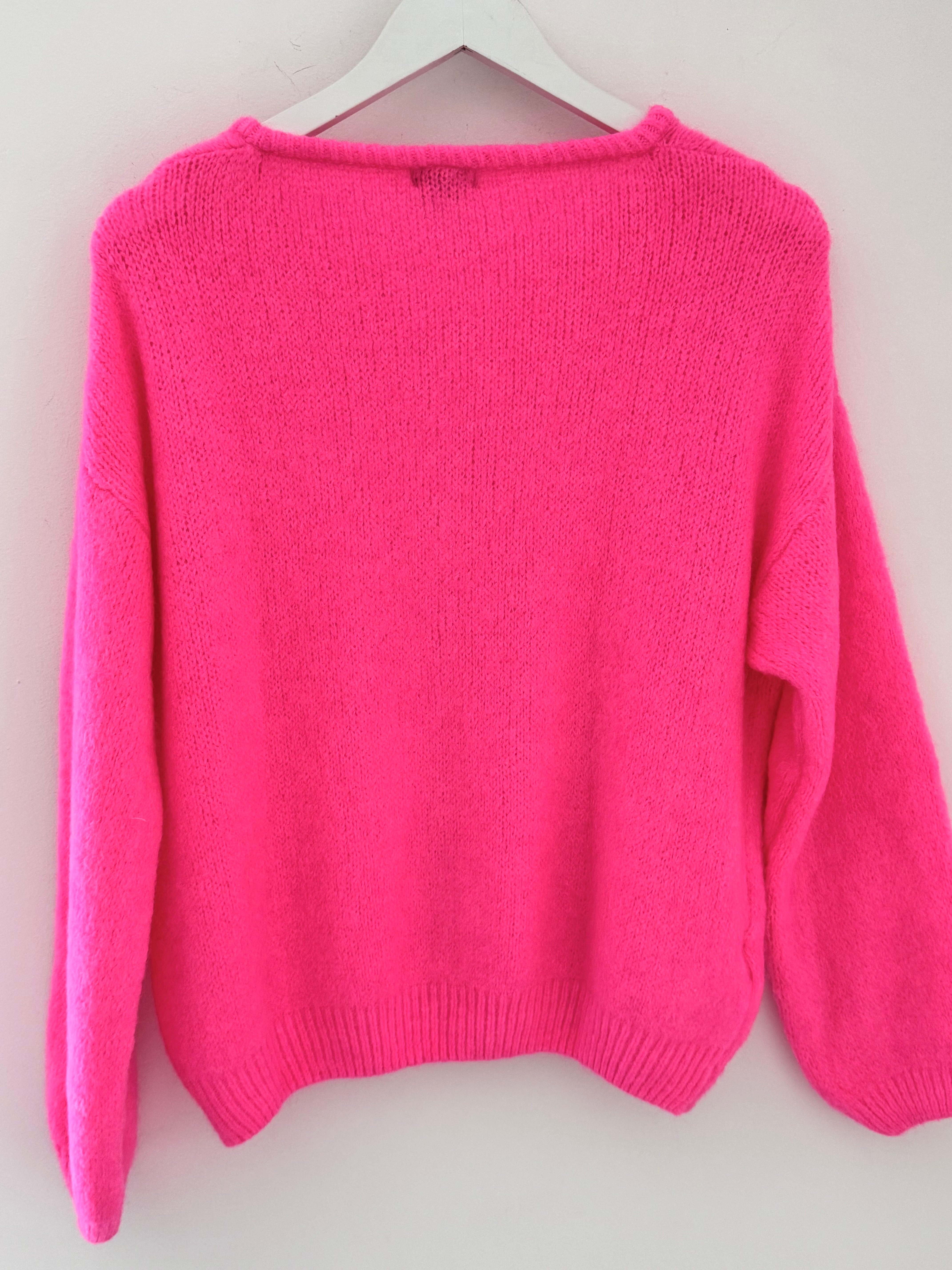 Alpaca Buttoned Cardi in Neon Pink