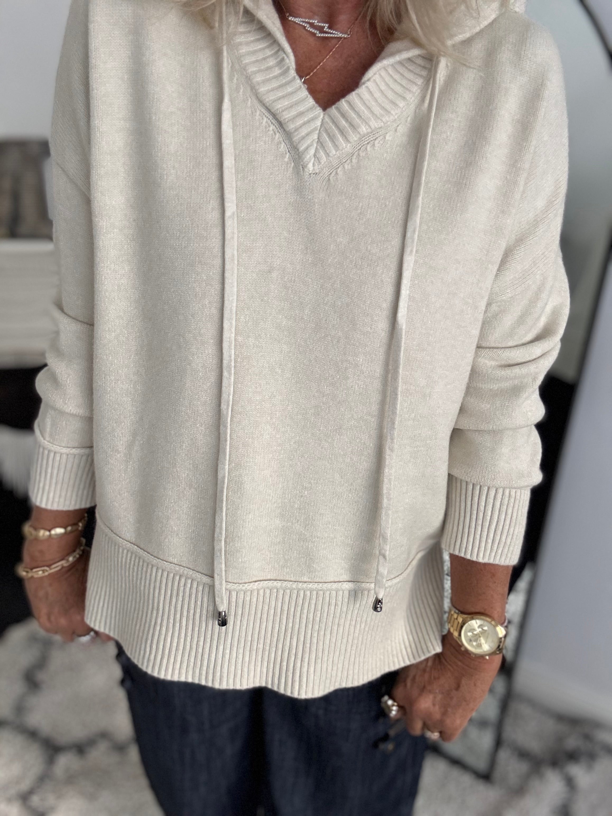 Soft Hooded Jumper in Ecru