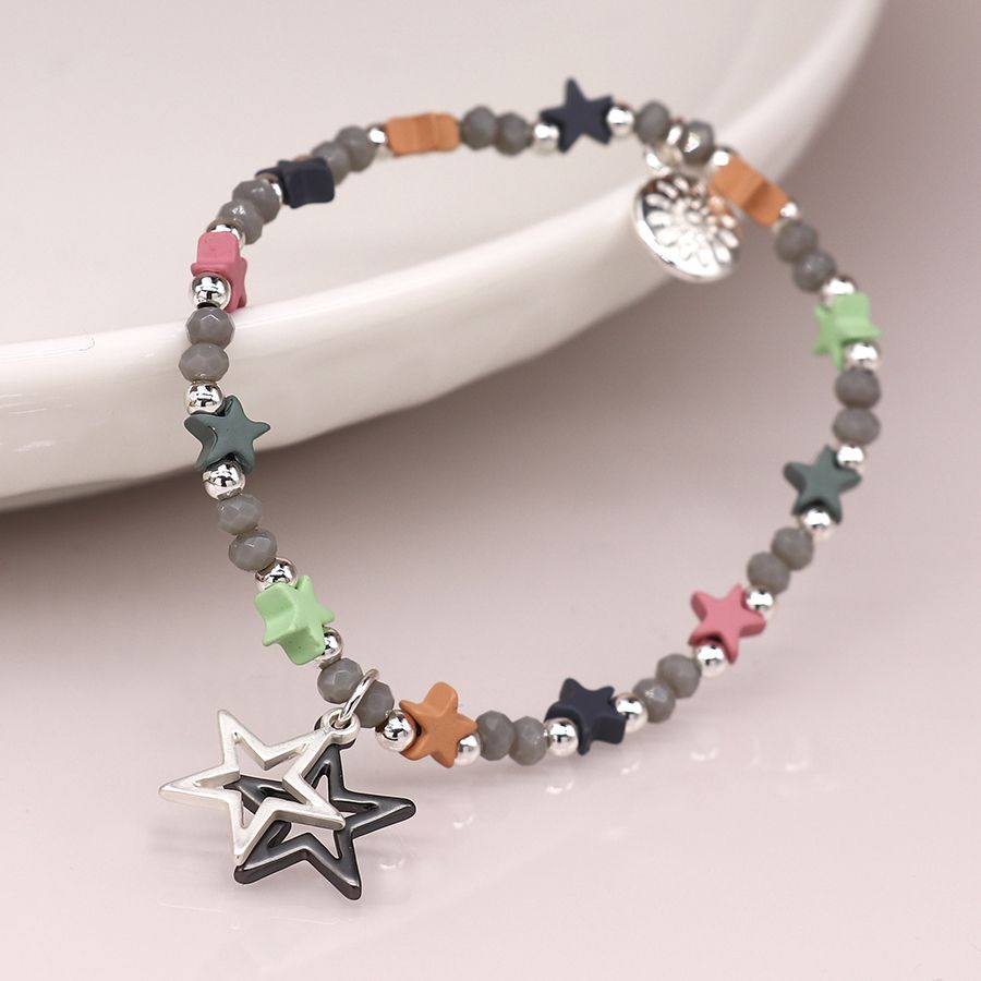 Grey Mixed Star Bead Bracelet