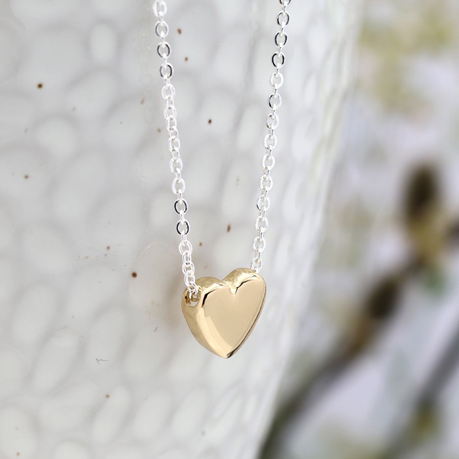 Silver Necklace with Gold Puff Heart