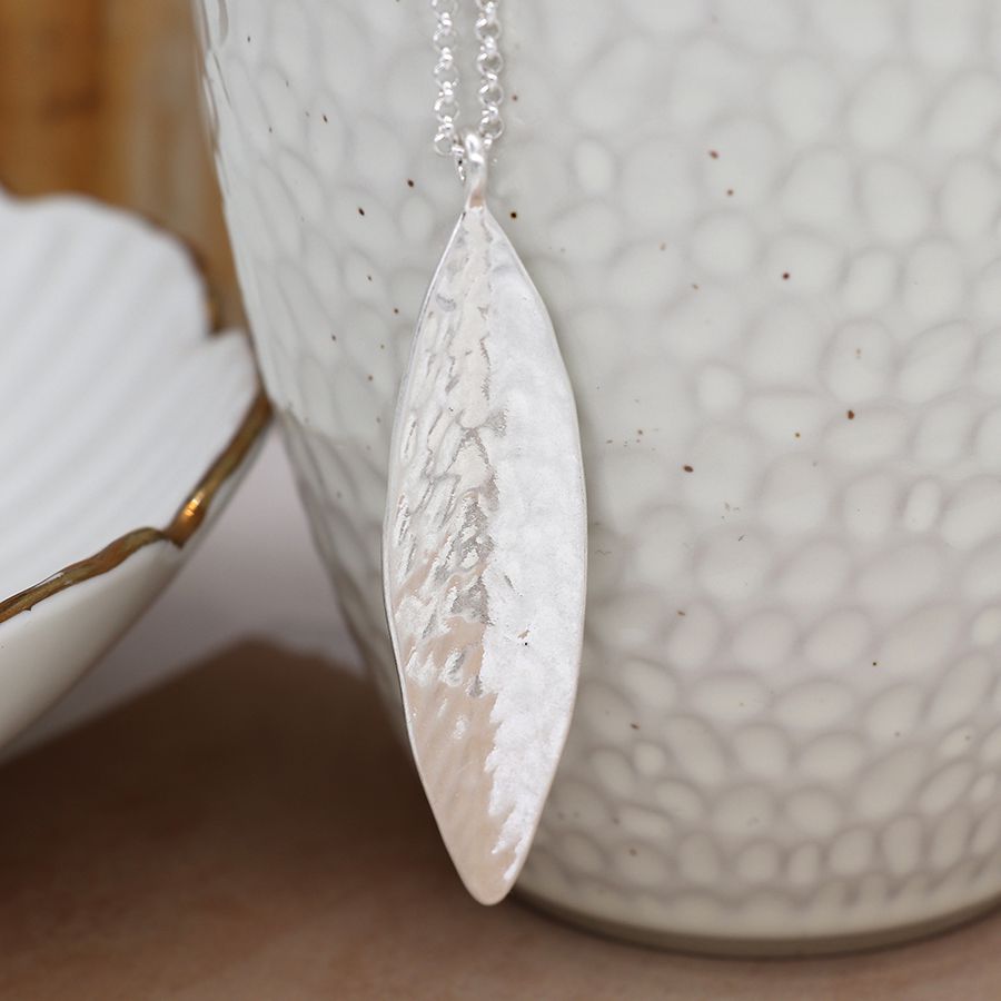 Silver Necklace with Hammered Leaf & Stars