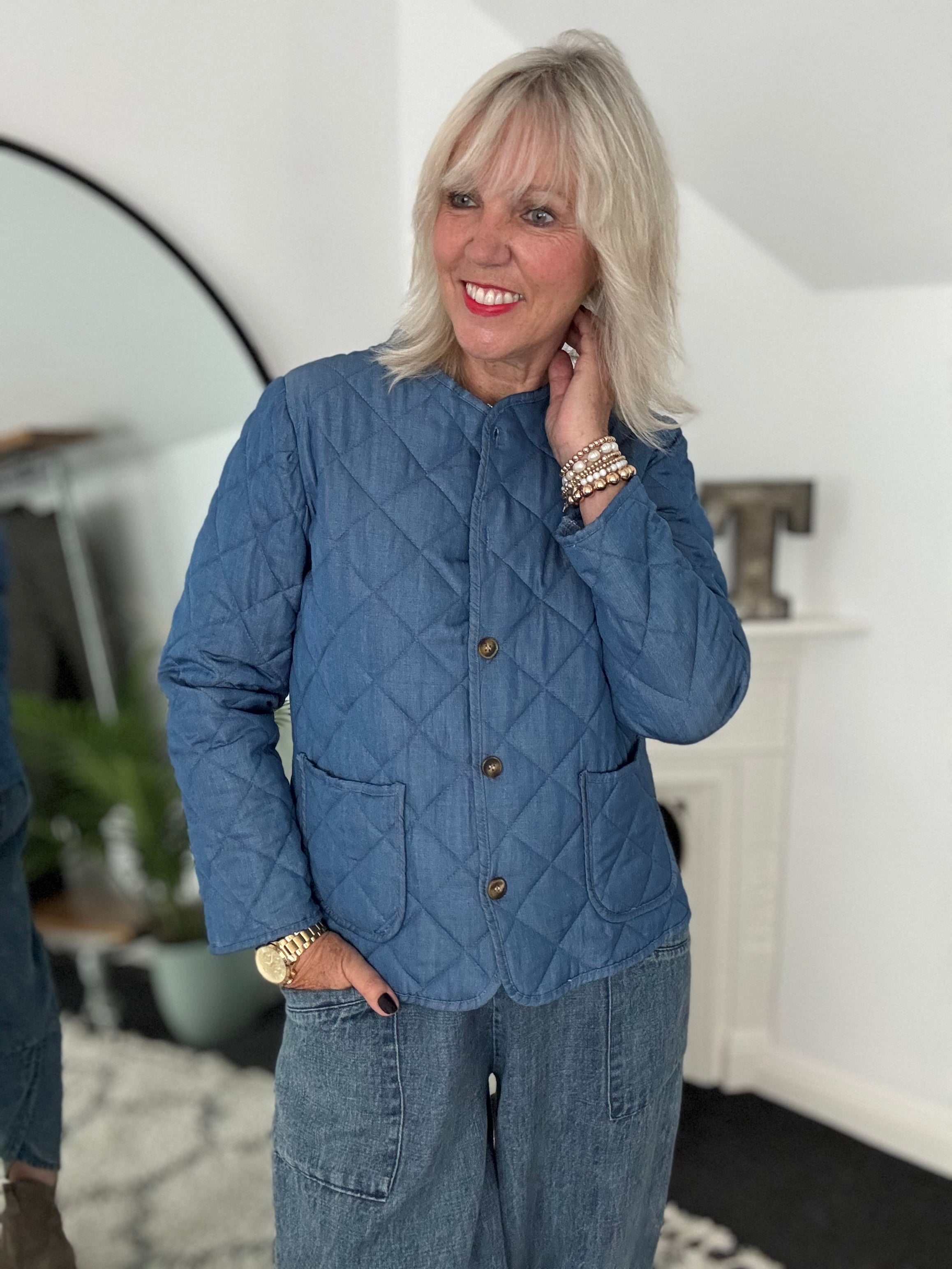 Quilted Jacket in Mid Denim