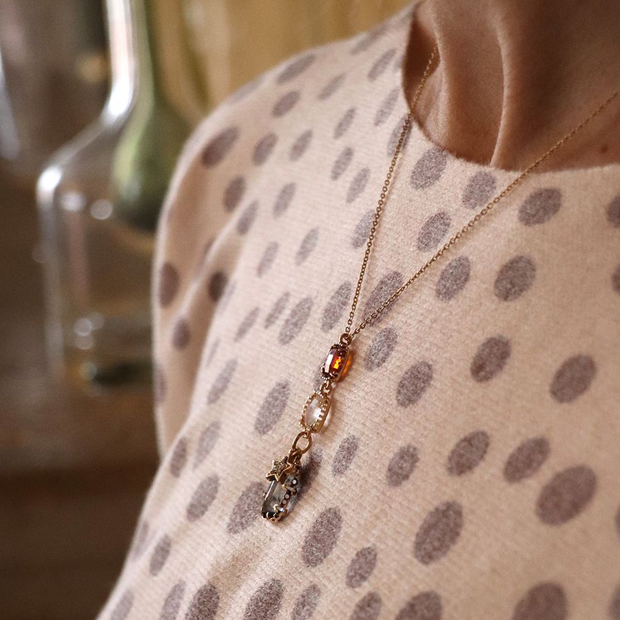 Fine Gold Drop Necklace with Crystals & Star