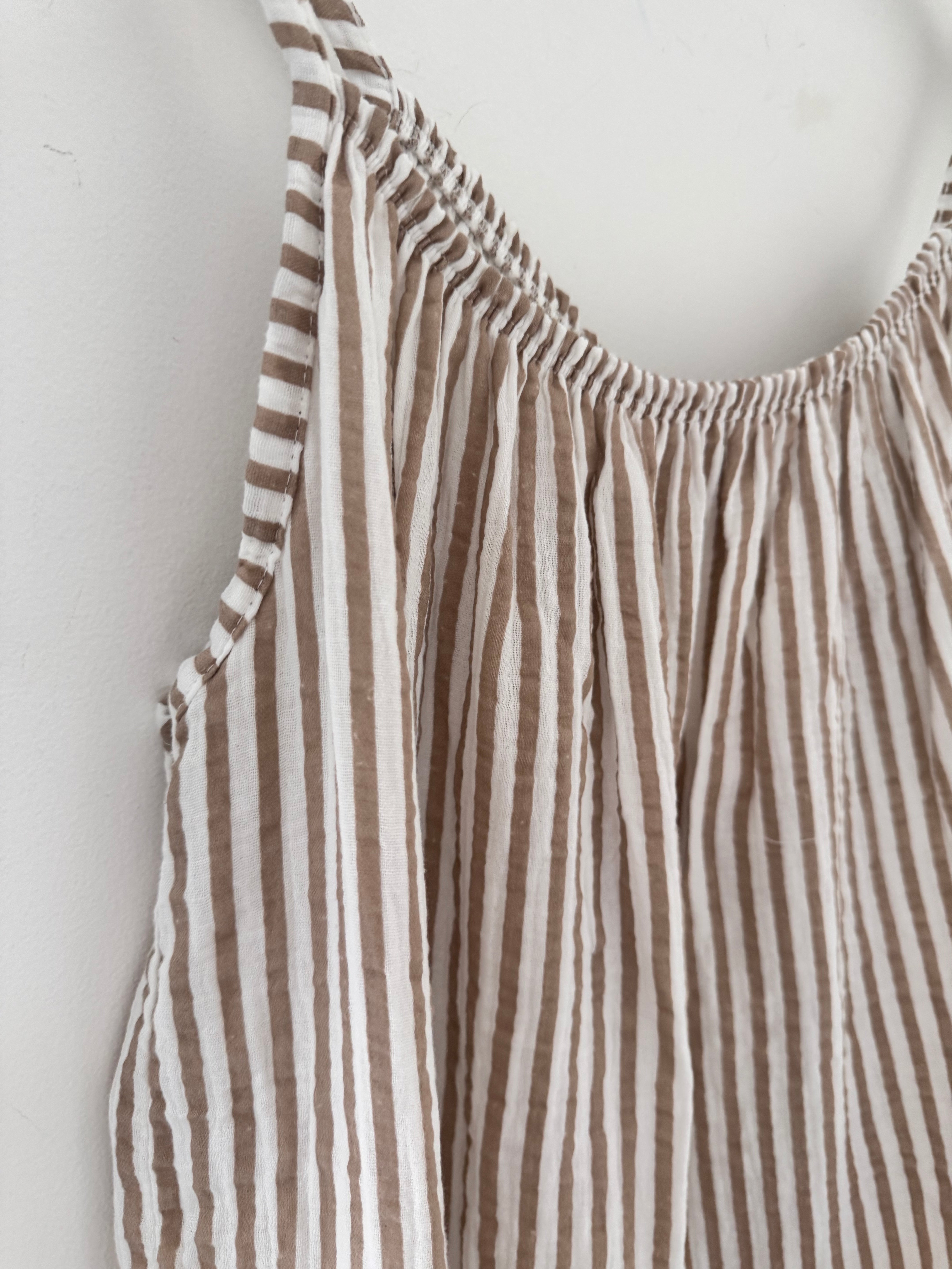 Stripe Cheesecloth Dress in Mocha & White