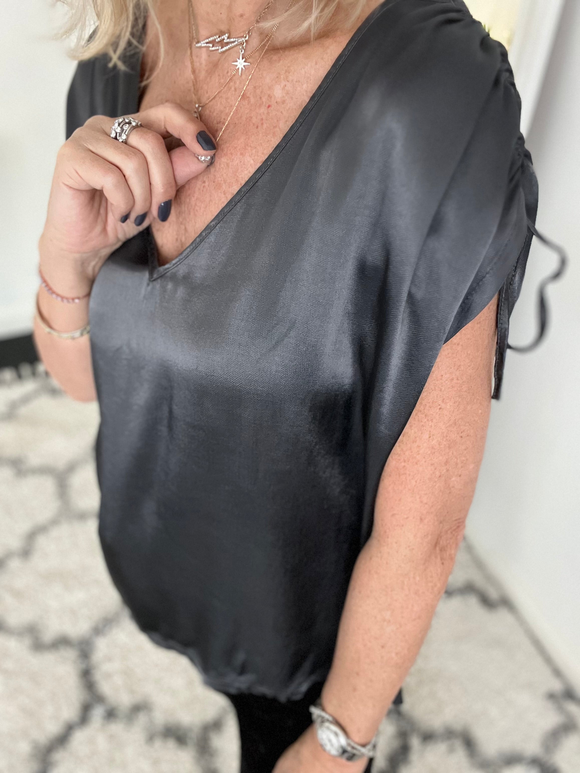 Silky Ruched Detail Top in Anthracite