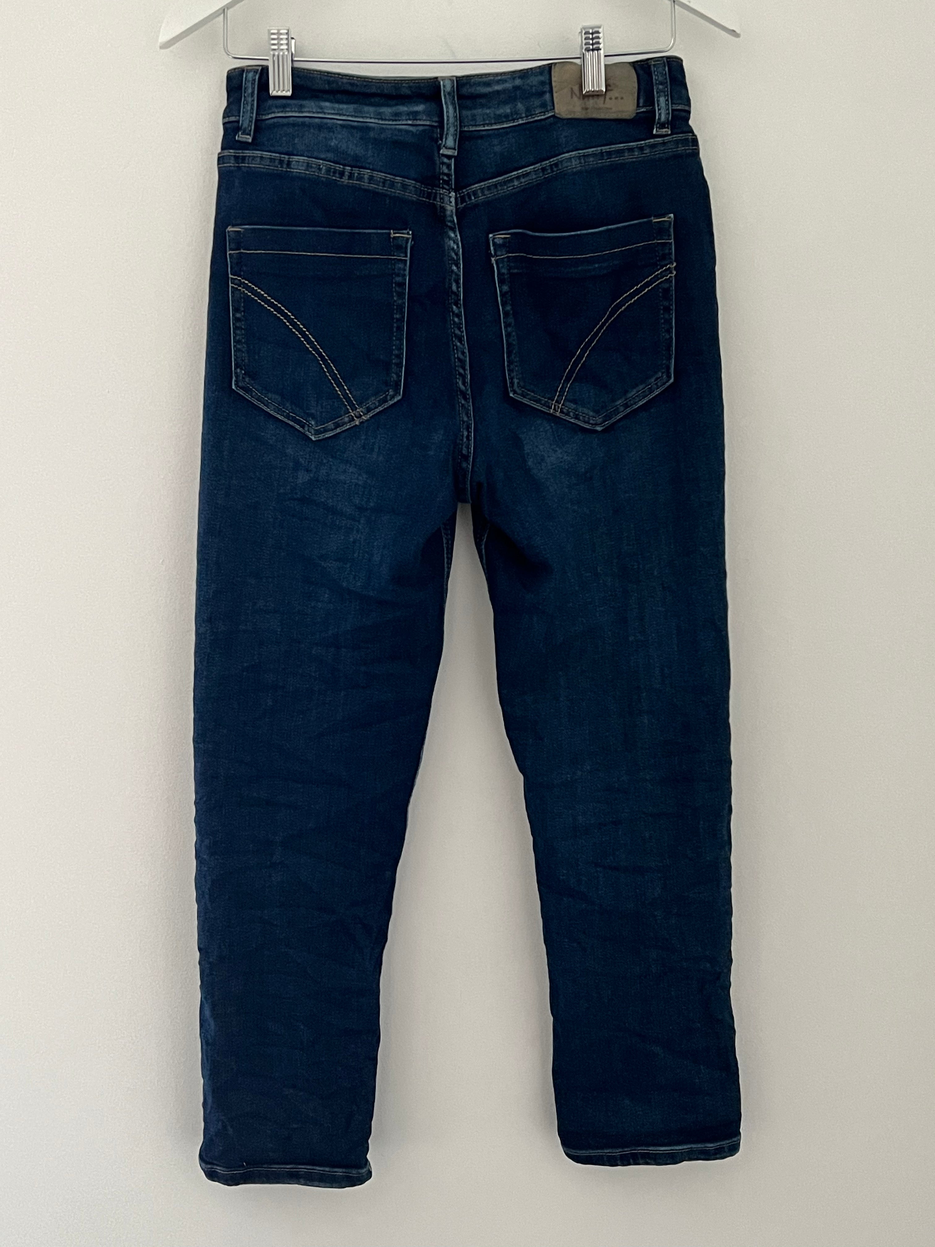 Decorative Button Fly Stretch Jeans in Denim