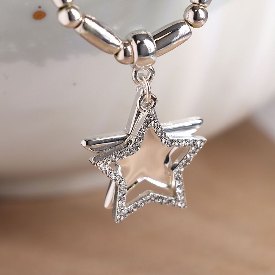 Silver Plated Bead Bracelet Double Star with Crystals
