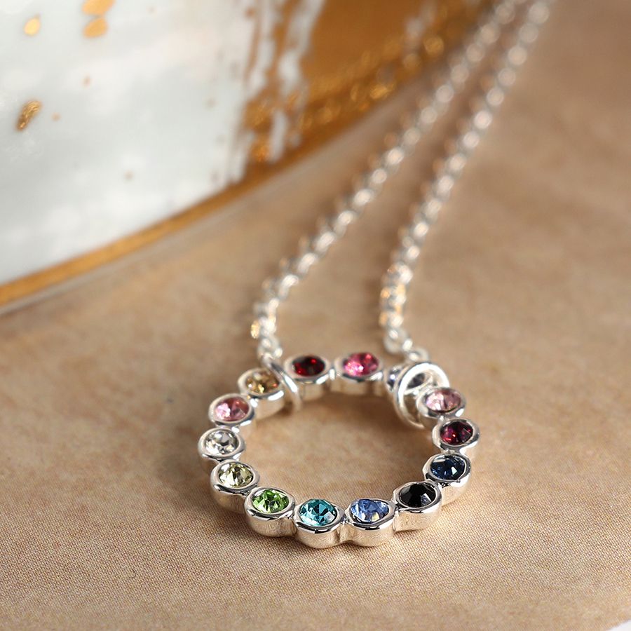 Rainbow Circle Crystal Silver Necklace