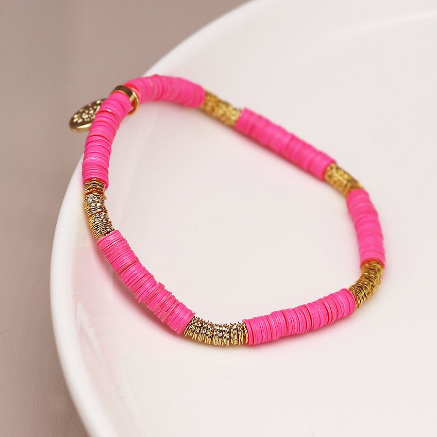 Hot Pink & Gold Bead Bracelet
