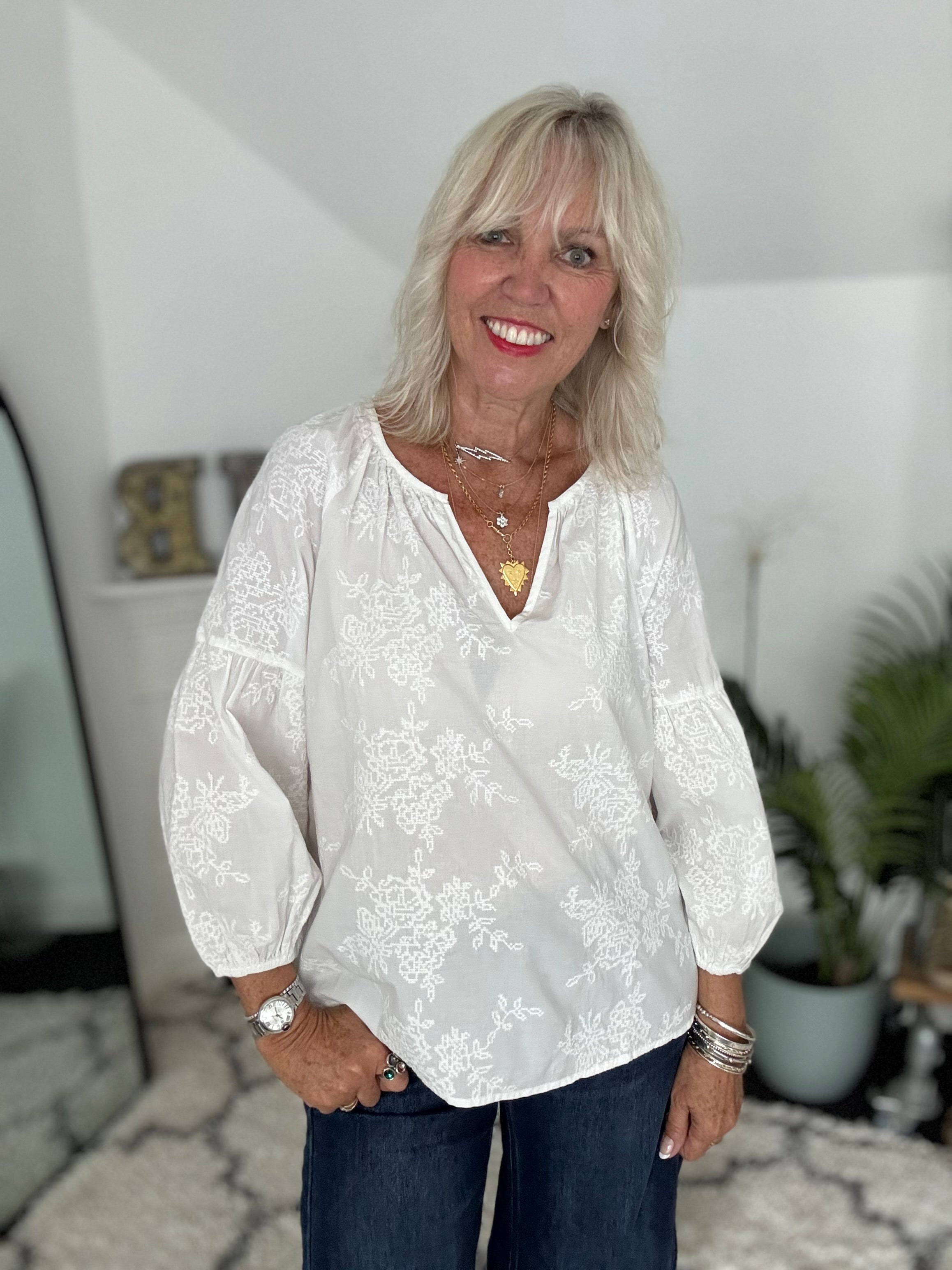 Luxe Embroidered Blouse in Ivory