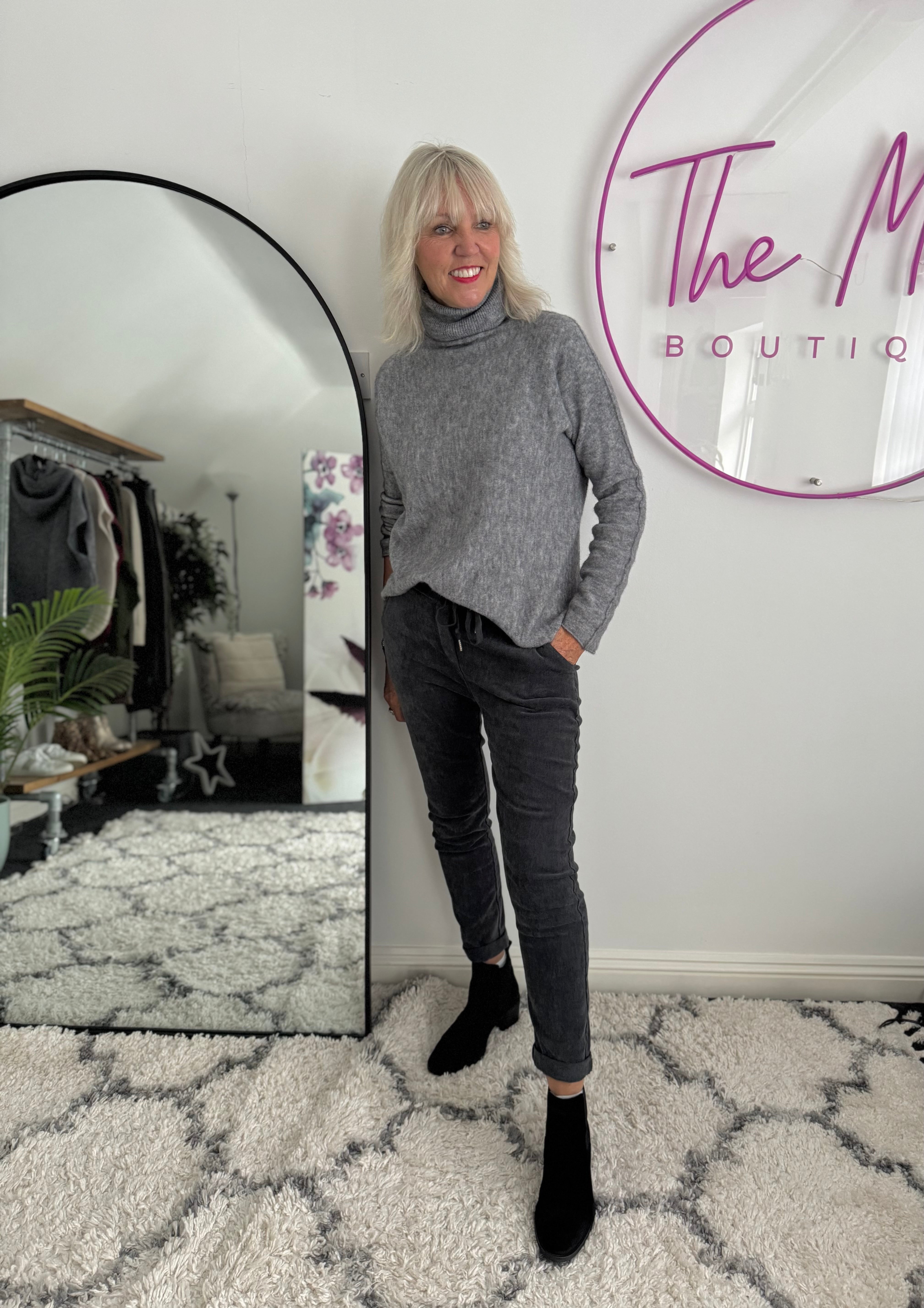 Needlecord Stretch Joggers in Dark Grey