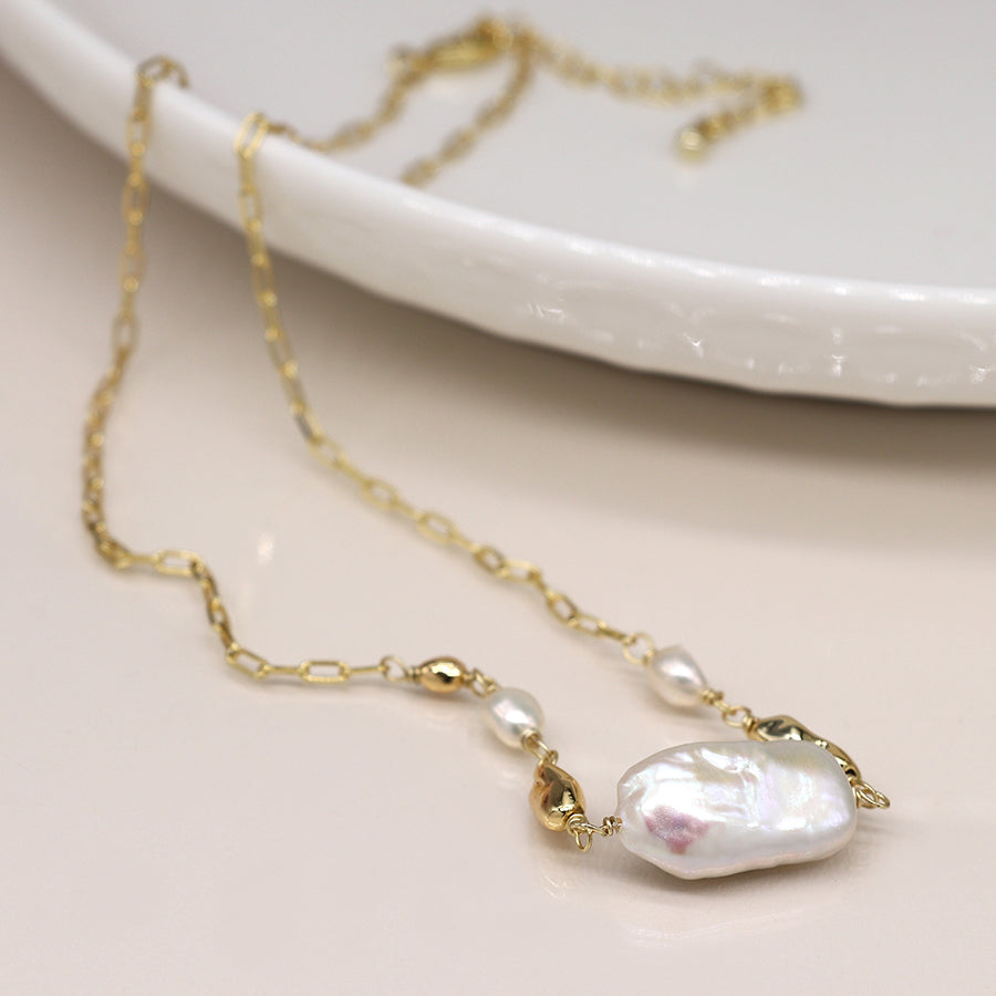 Gold Chain & Large Freshwater Pearl Necklace
