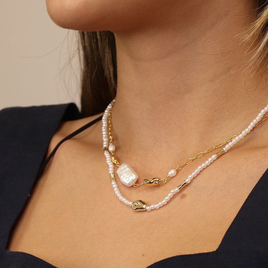 Gold Chain & Large Freshwater Pearl Necklace