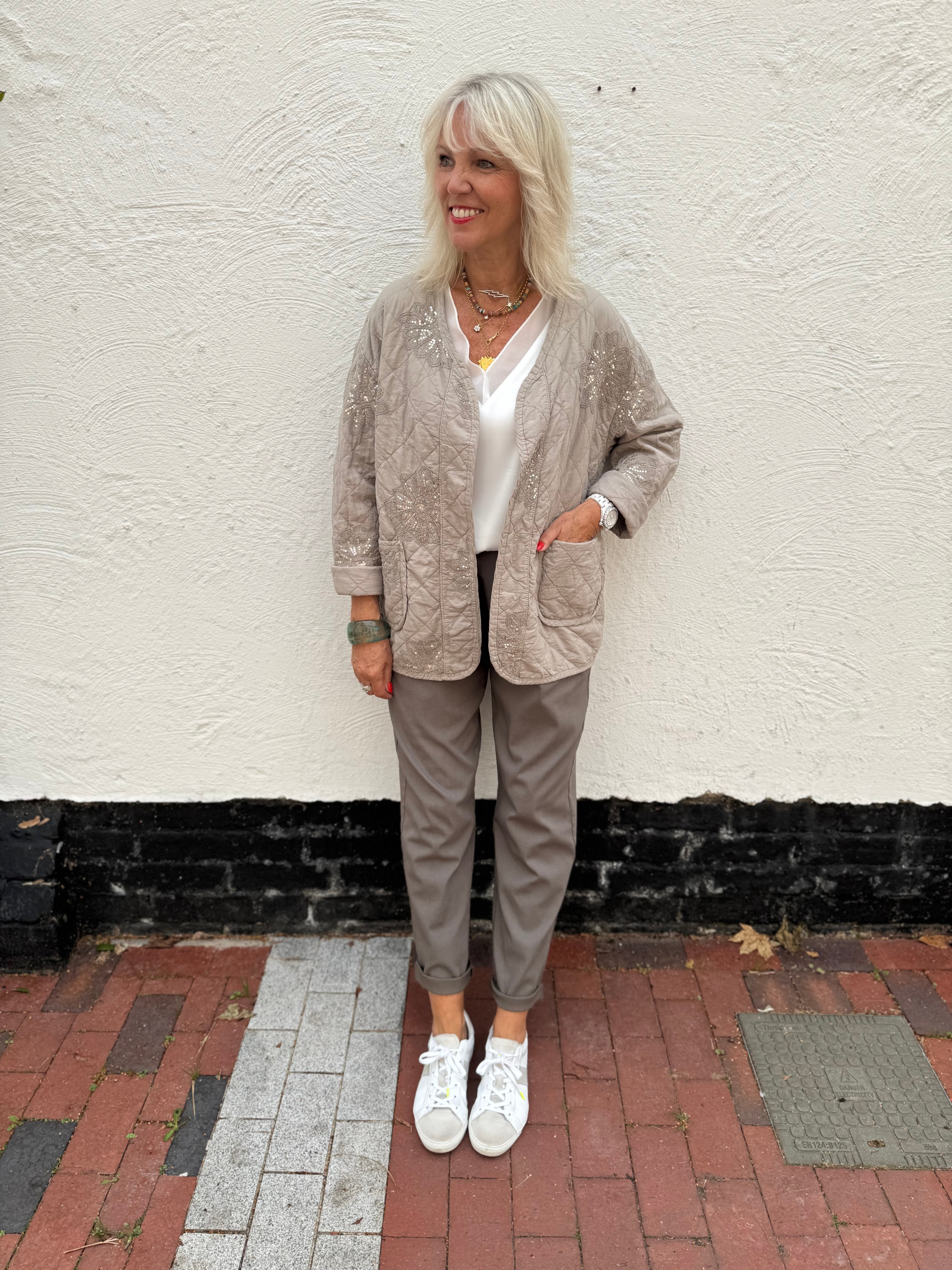 Quilted Jacket with Sequins in Mocha