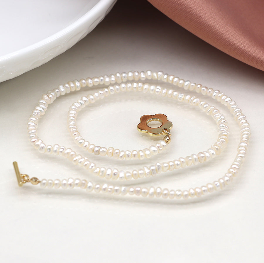 Freshwater Pearl Necklace with Flower Clasp