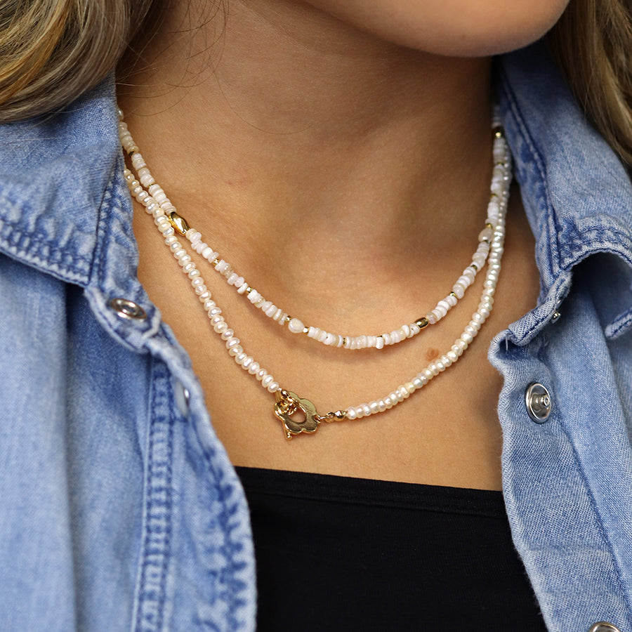 Freshwater Pearl Necklace with Flower Clasp