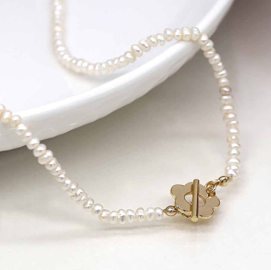 Freshwater Pearl Necklace with Flower Clasp
