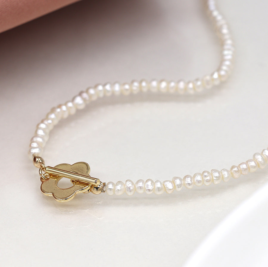 Freshwater Pearl Necklace with Flower Clasp