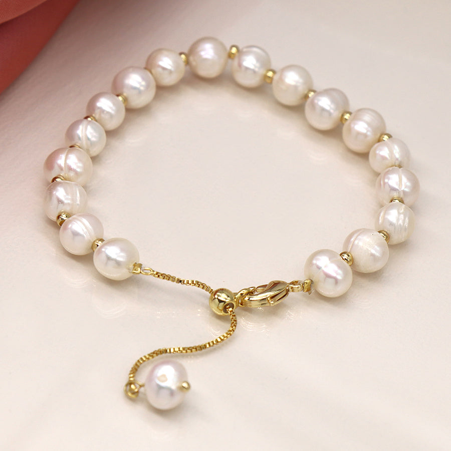 Large Freshwater Pearl & Gold Bead Bracelet