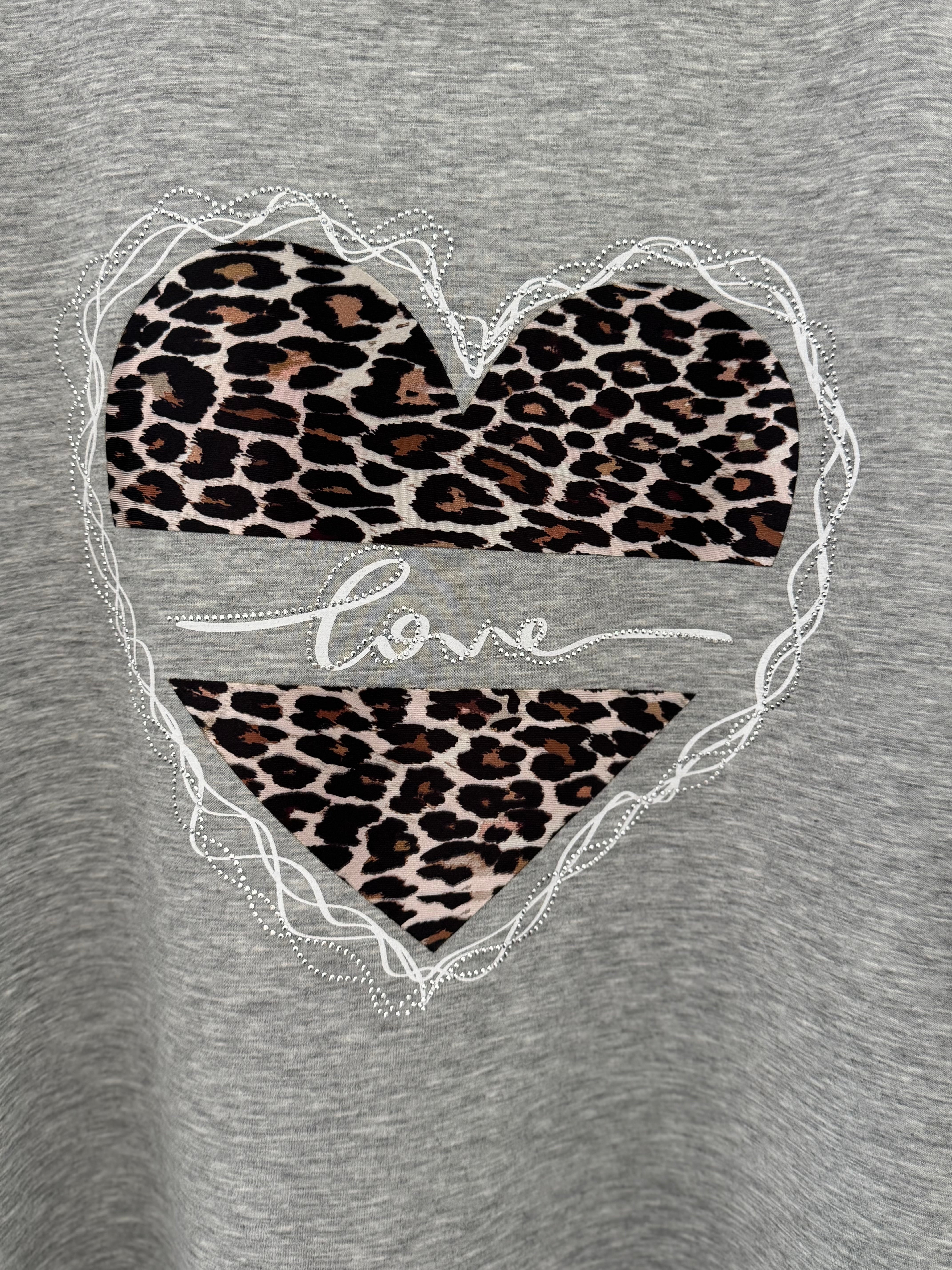 Leopard Heart Sweatshirt in Marl Grey