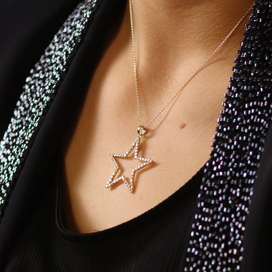 Large Crystal Star Pendant in Gold