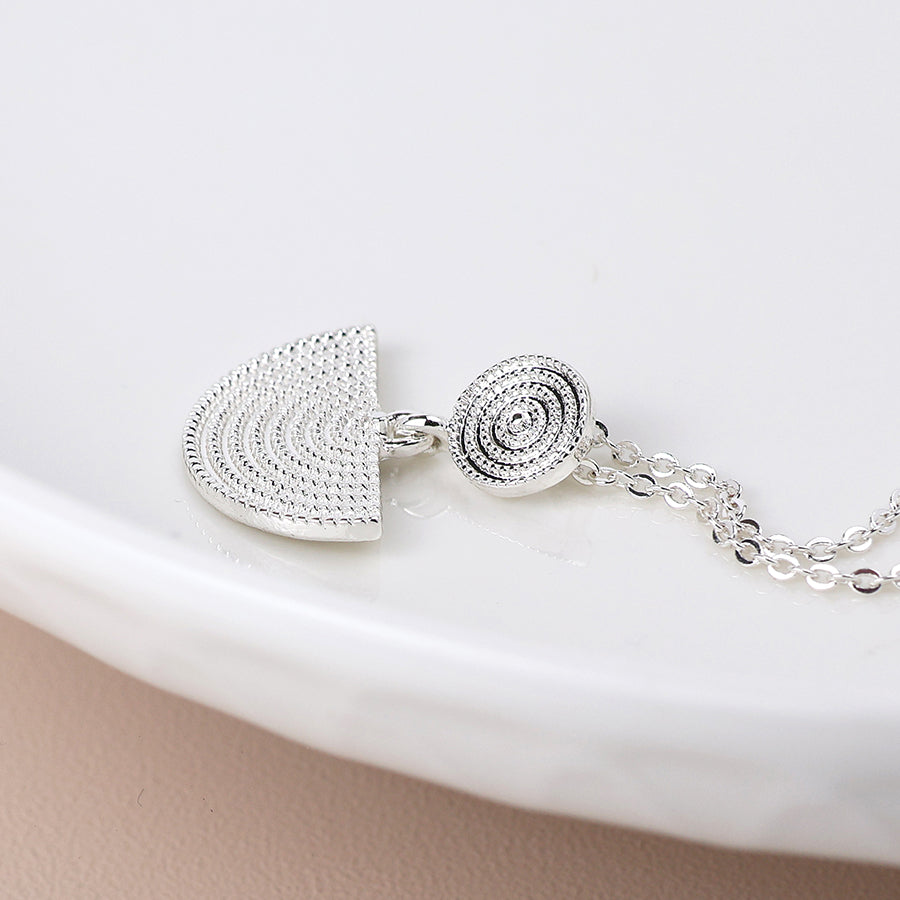 Silver Disc and Half Moon Necklace