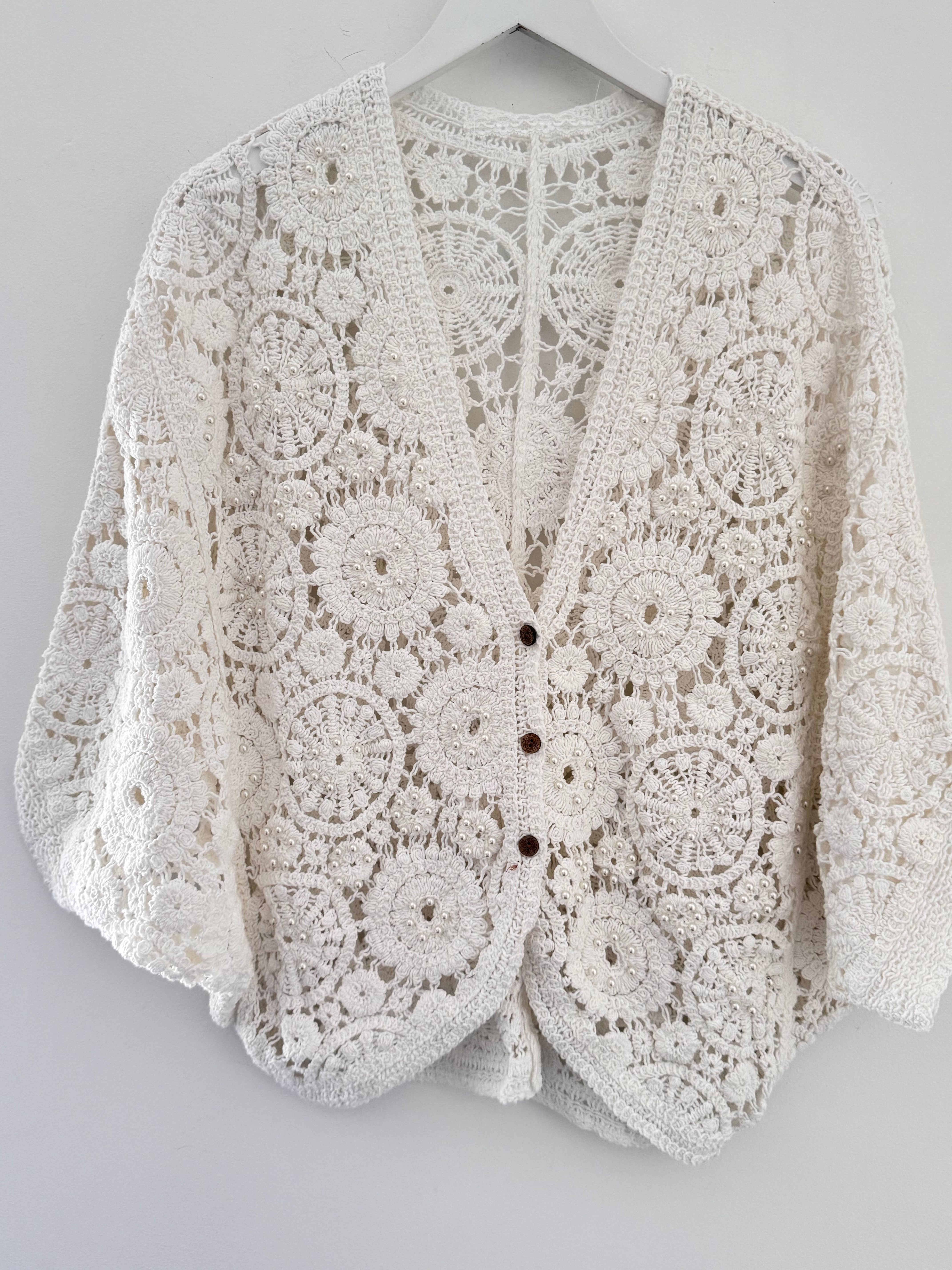 Batwing Crochet Cardigan in Ivory