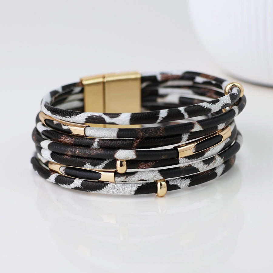 Multi Strand Wrap Bracelet in Leopard