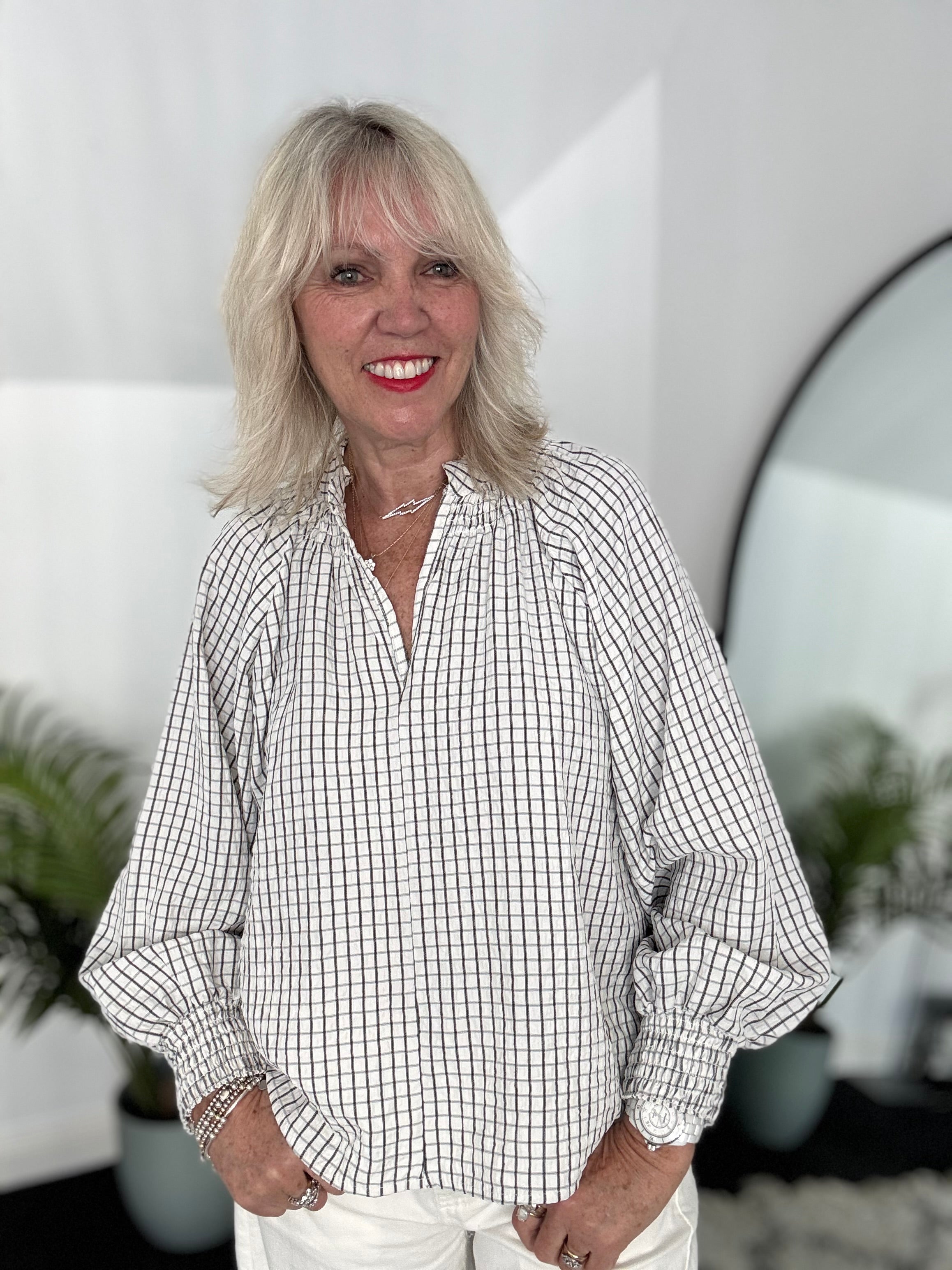 Checked Blouse in Ivory