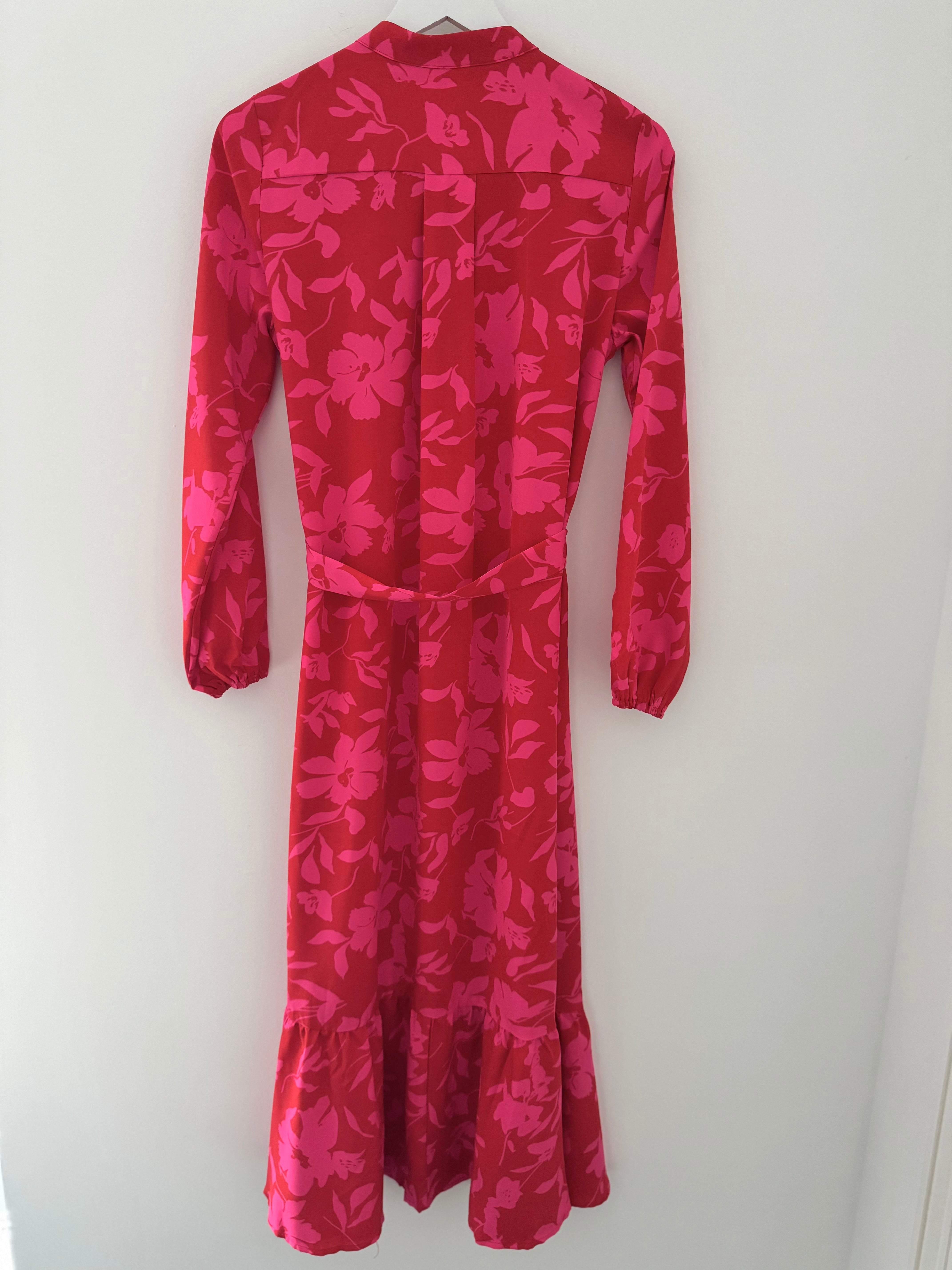 Premium Tropical Print Dress in Red & Pink