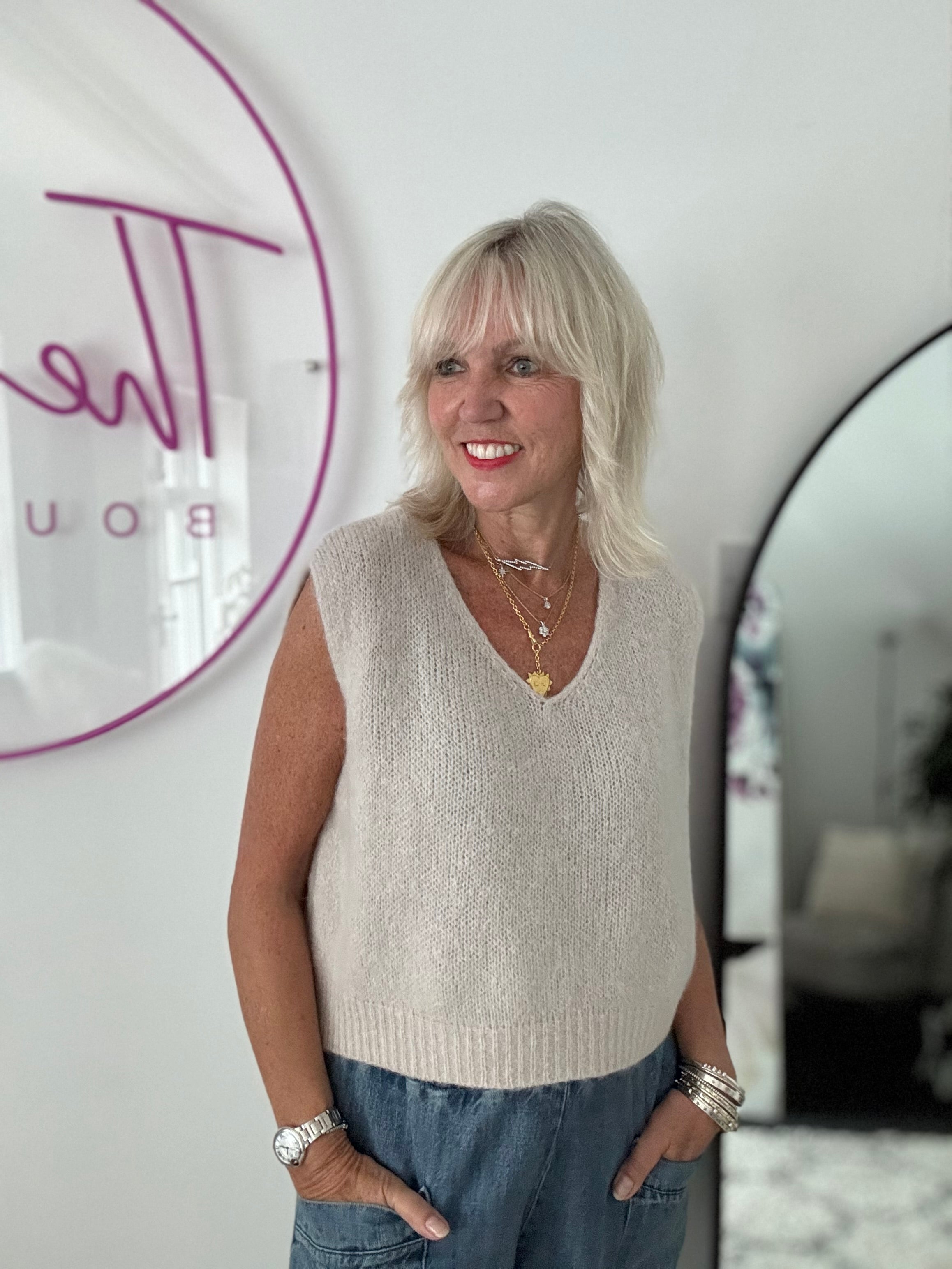 Neat Mohair Tank in Stone